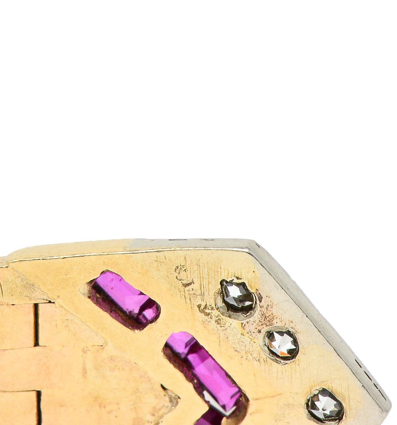 Retro 0.56 CTW Diamond 14 Karat Two-Tone Gold Vintage Mesh Buckle Ring 3