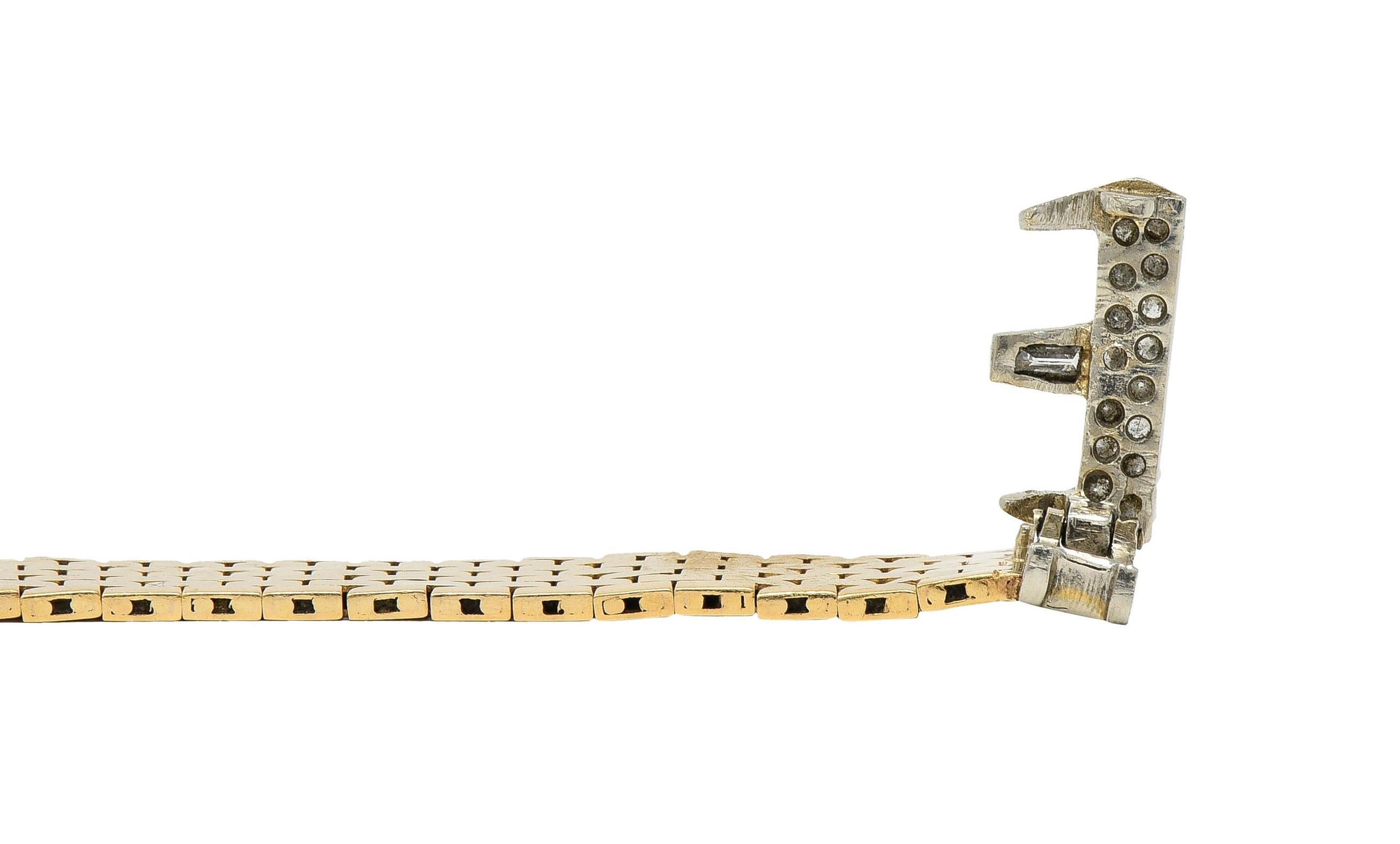 Retro 0.56 CTW Diamond 14 Karat Two-Tone Gold Vintage Mesh Buckle Ring 4