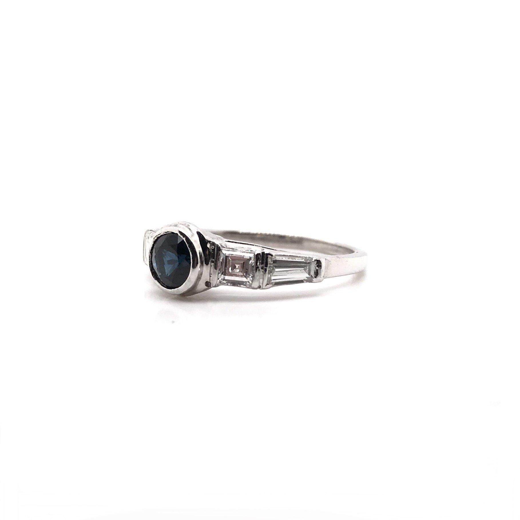 Retro 0.57 Carat Blue Sapphire & Diamond Platinum Ring Asscher Cut Diamonds 8
