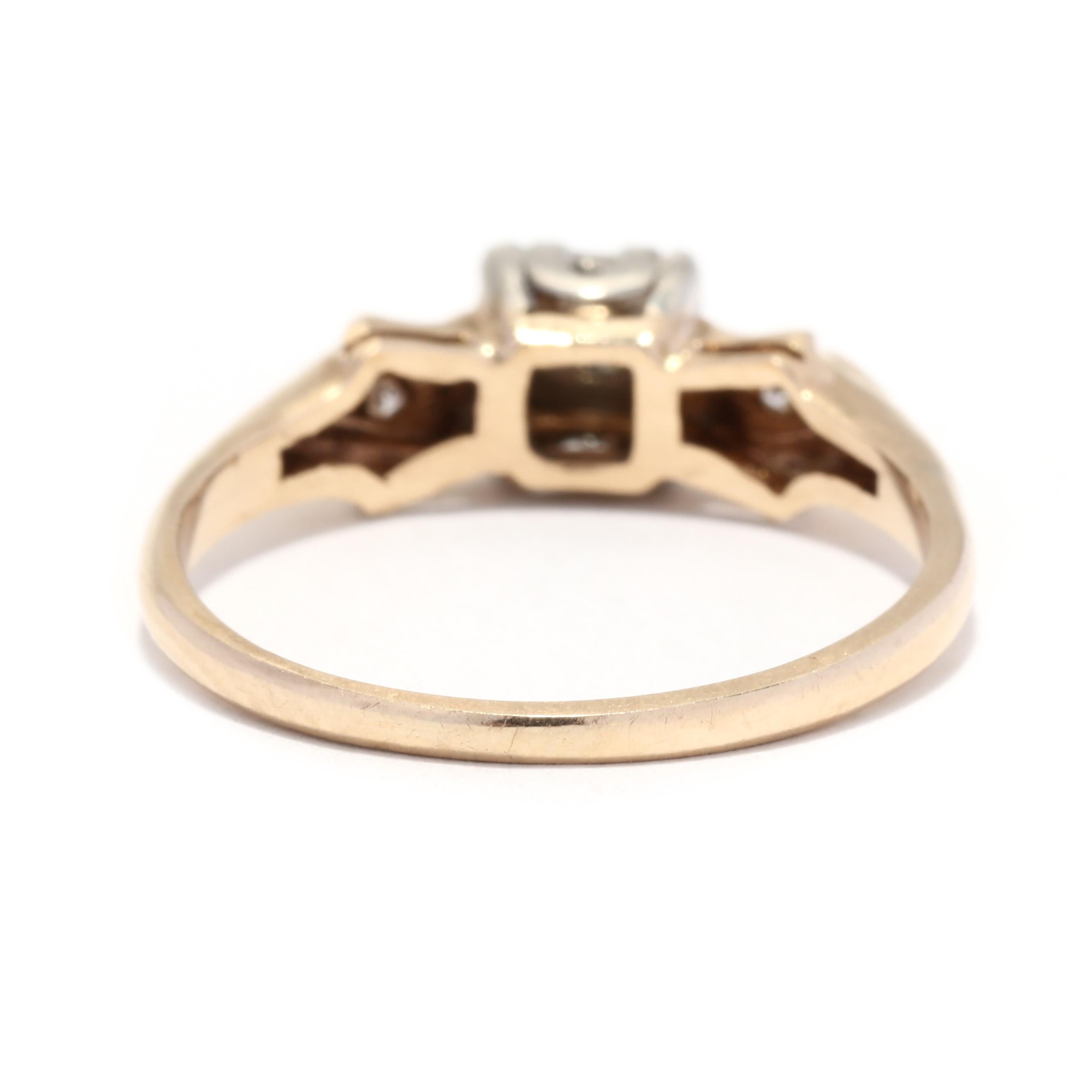 Round Cut Retro .05ctw Diamond Engagement Ring, 14K Yellow Gold, Stackable For Sale