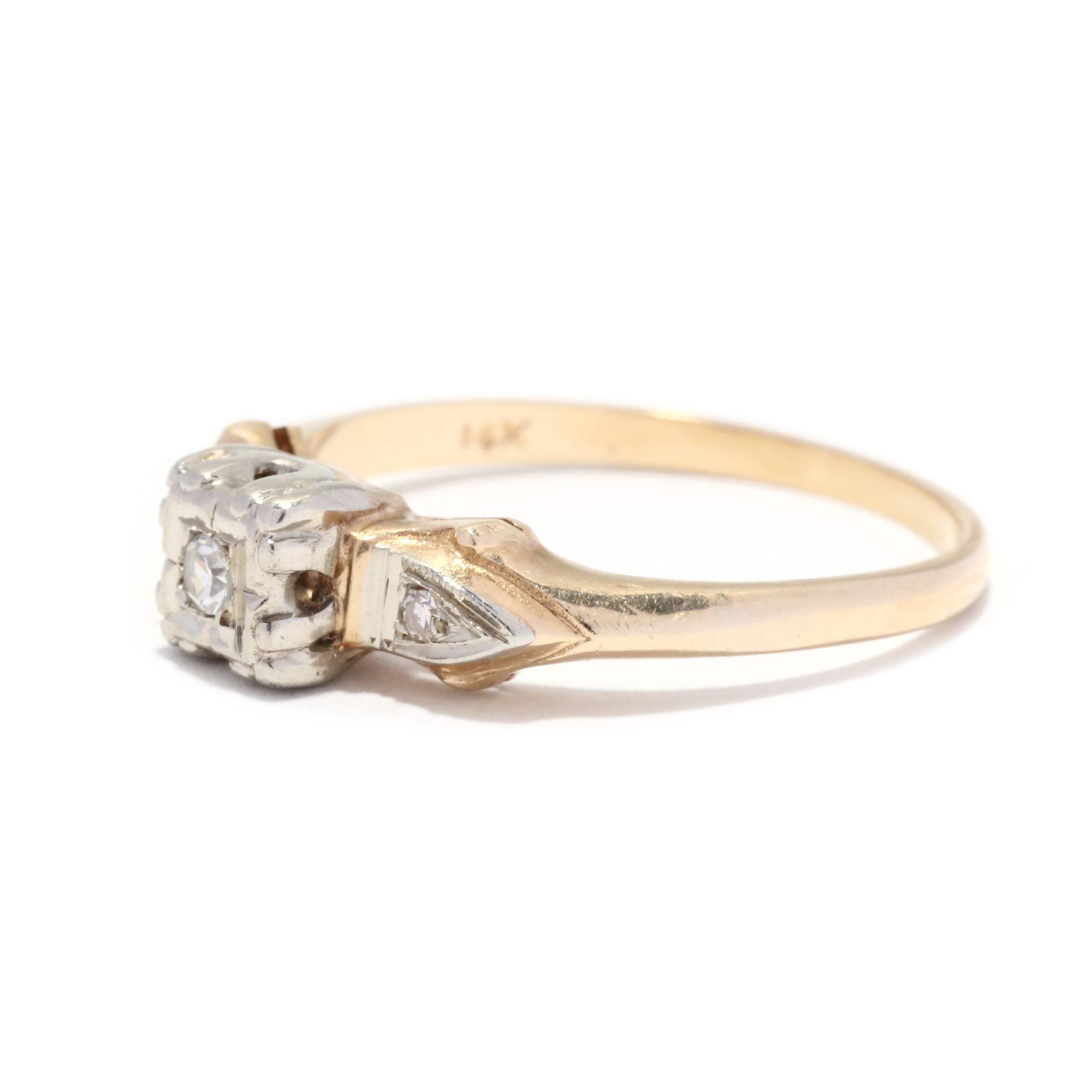 Retro .05ctw Diamant-Verlobungsring, 14K Gelbgold, stapelbar im Zustand „Gut“ im Angebot in McLeansville, NC
