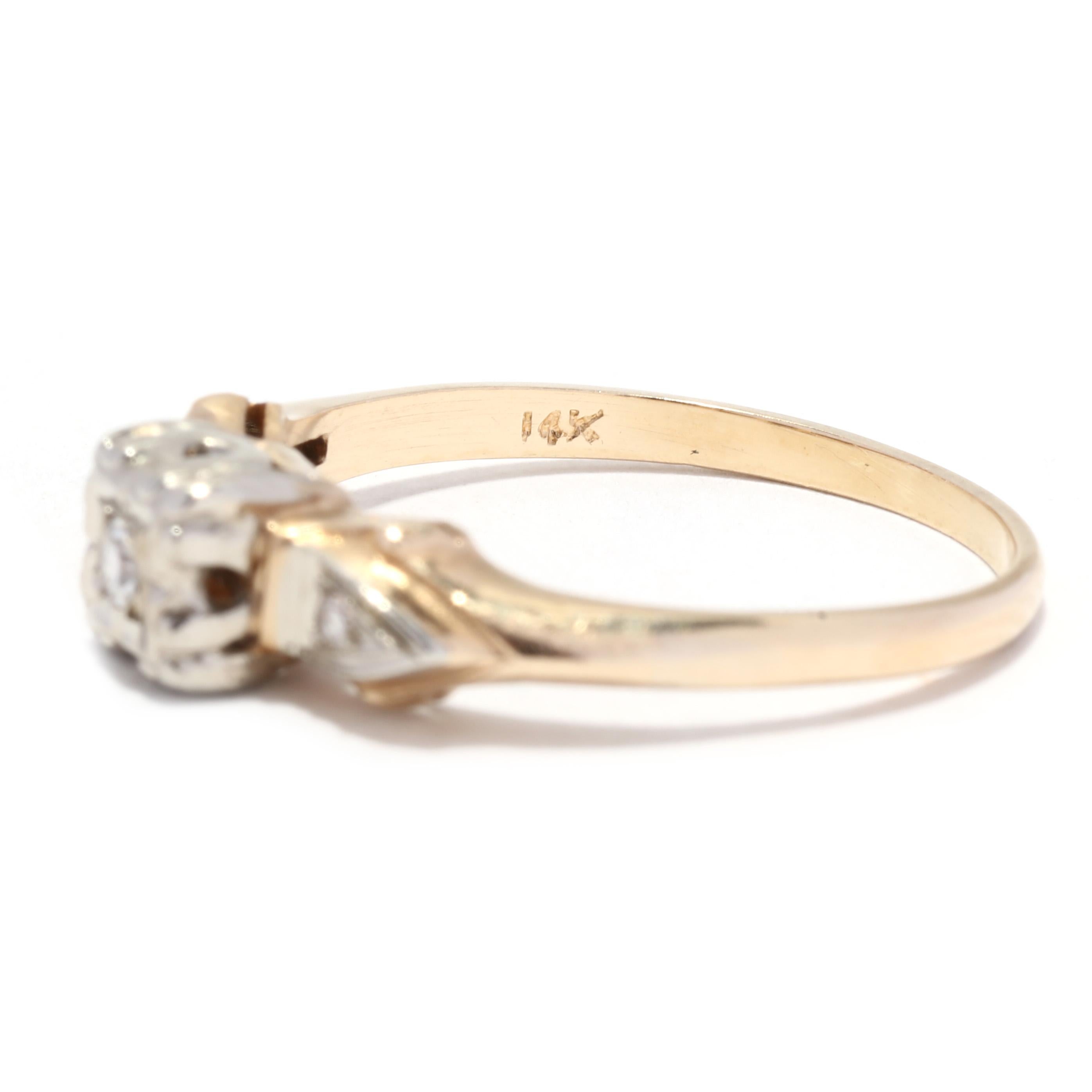 Women's or Men's Retro .05ctw Diamond Engagement Ring, 14K Yellow Gold, Stackable