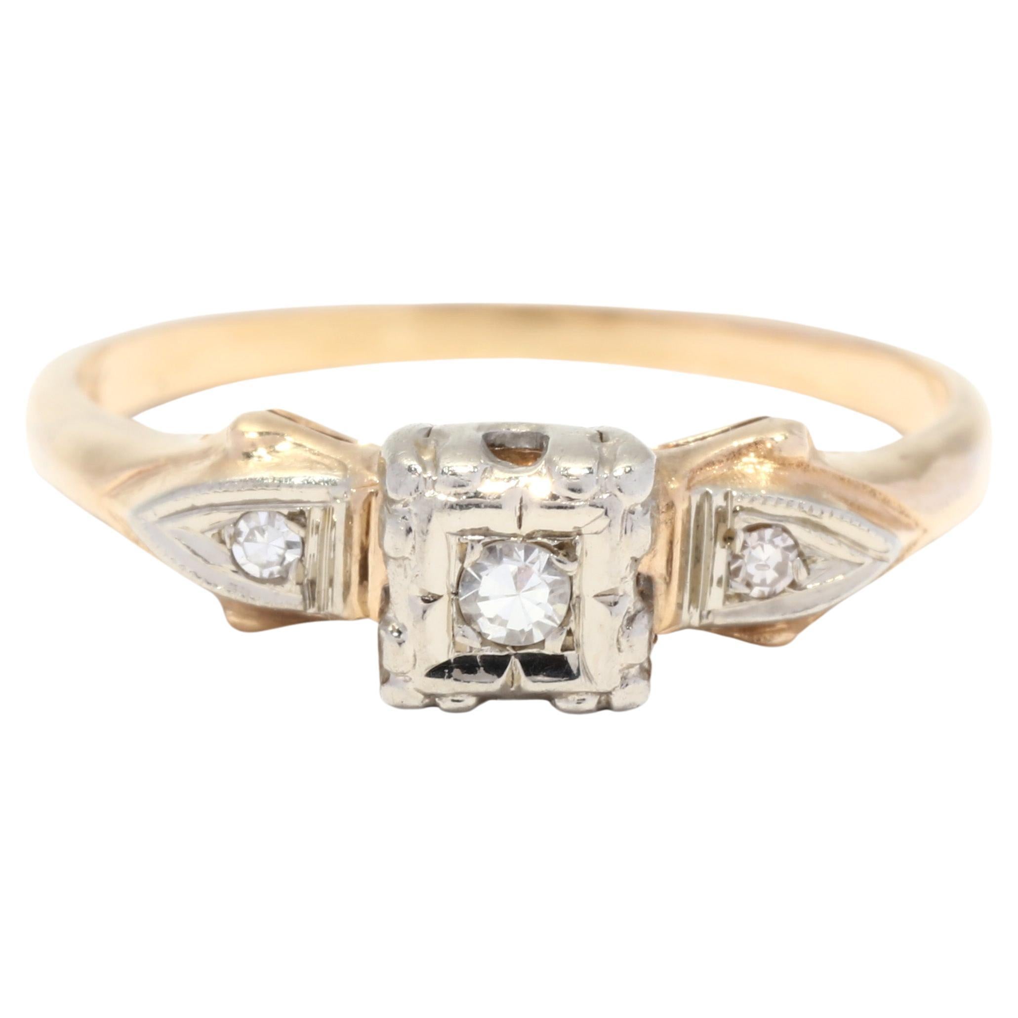 Retro .05ctw Diamond Engagement Ring, 14K Yellow Gold, Stackable For Sale