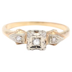 Retro .05ctw Diamond Engagement Ring, 14K Yellow Gold, Stackable