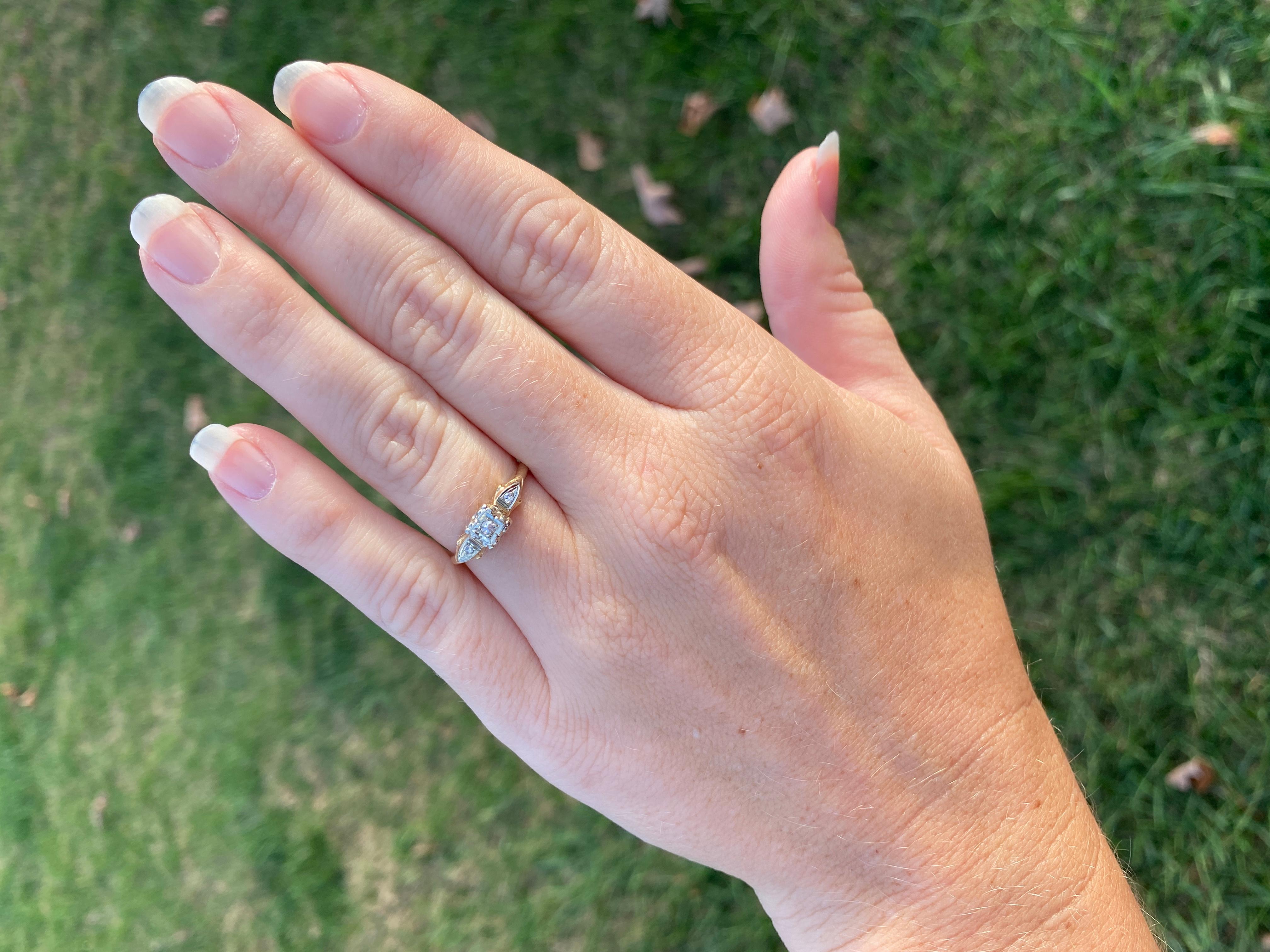 Retro .05ctw Diamond Engagement Ring, 14K Yellow Gold, Stackable 1