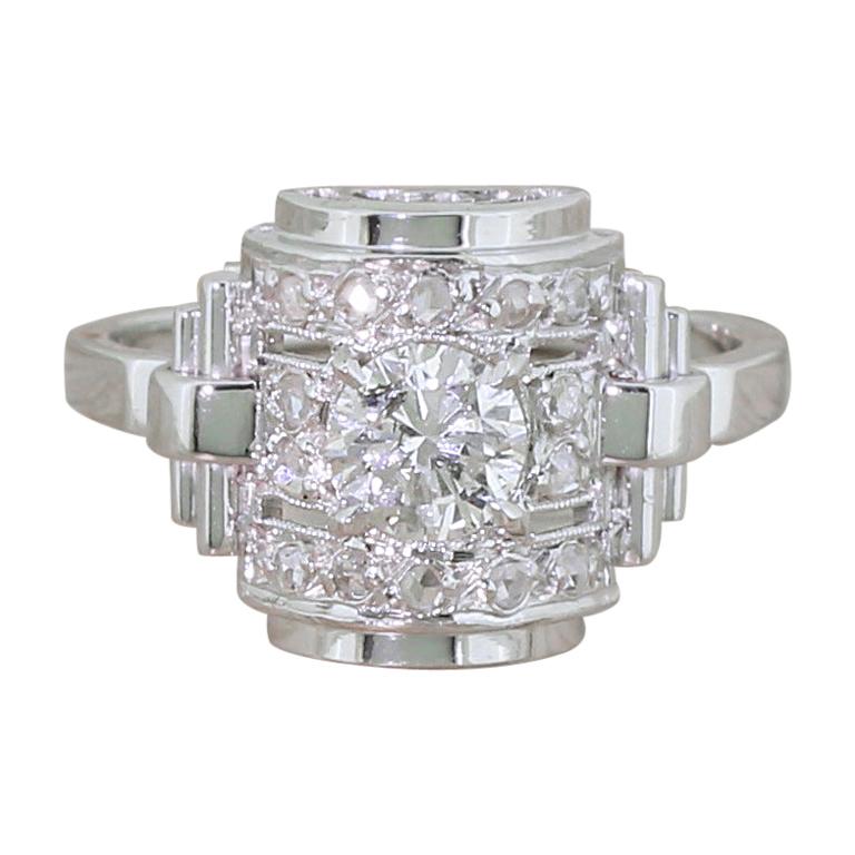Retro 0.60 Carat Diamond Barrel Ring