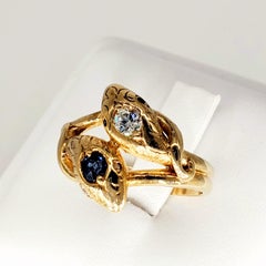 Retro 0.60 Carat Diamond and Sapphire Snake Ring 18 Karat Gold