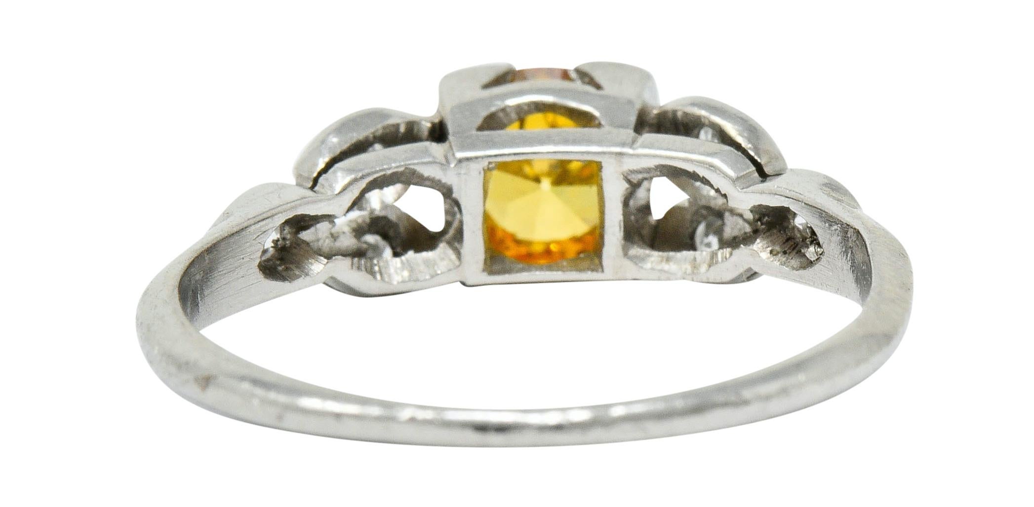 Women's or Men's Retro 0.60 Carat Orange-Yellow and White Diamond Platinum Engagement Ring GIA