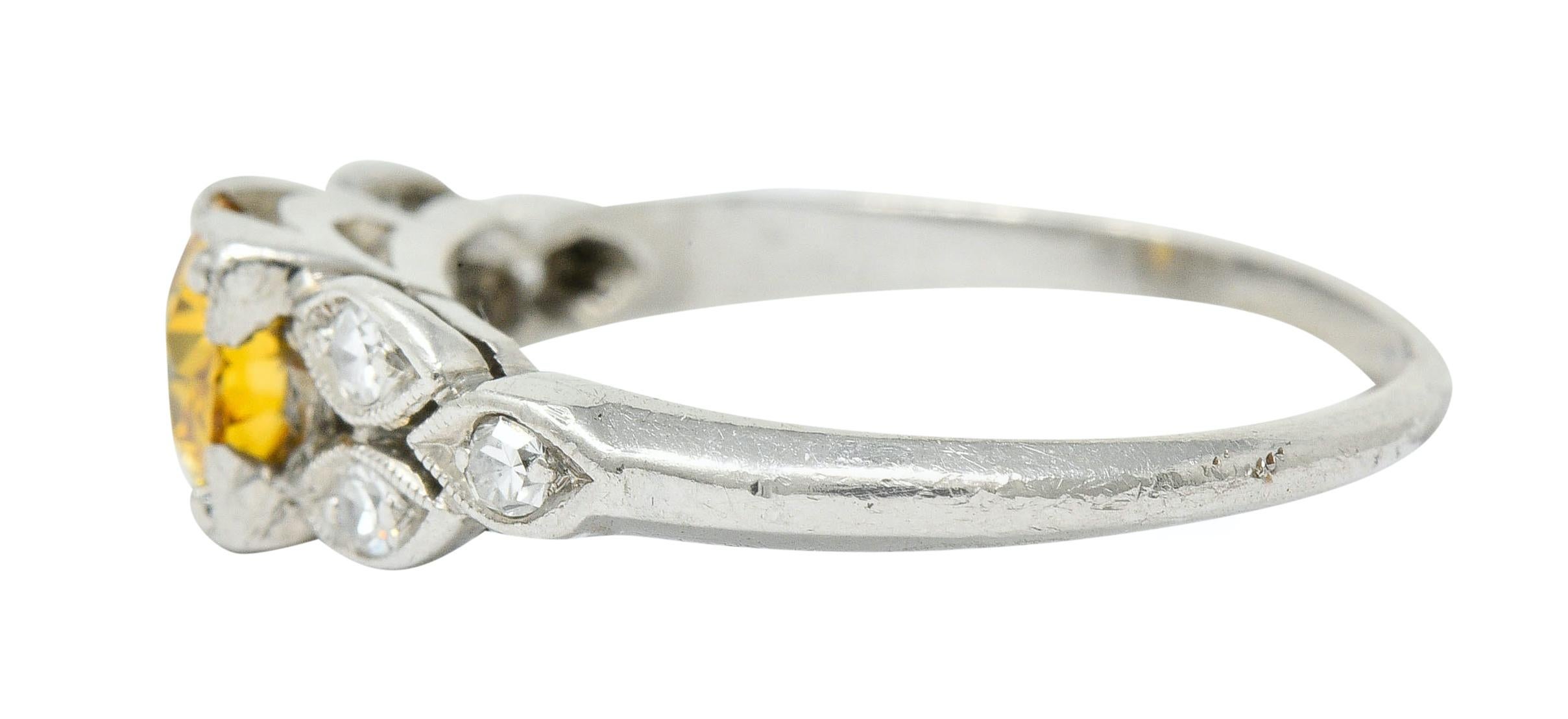 Retro 0.60 Carat Orange-Yellow and White Diamond Platinum Engagement Ring GIA 1