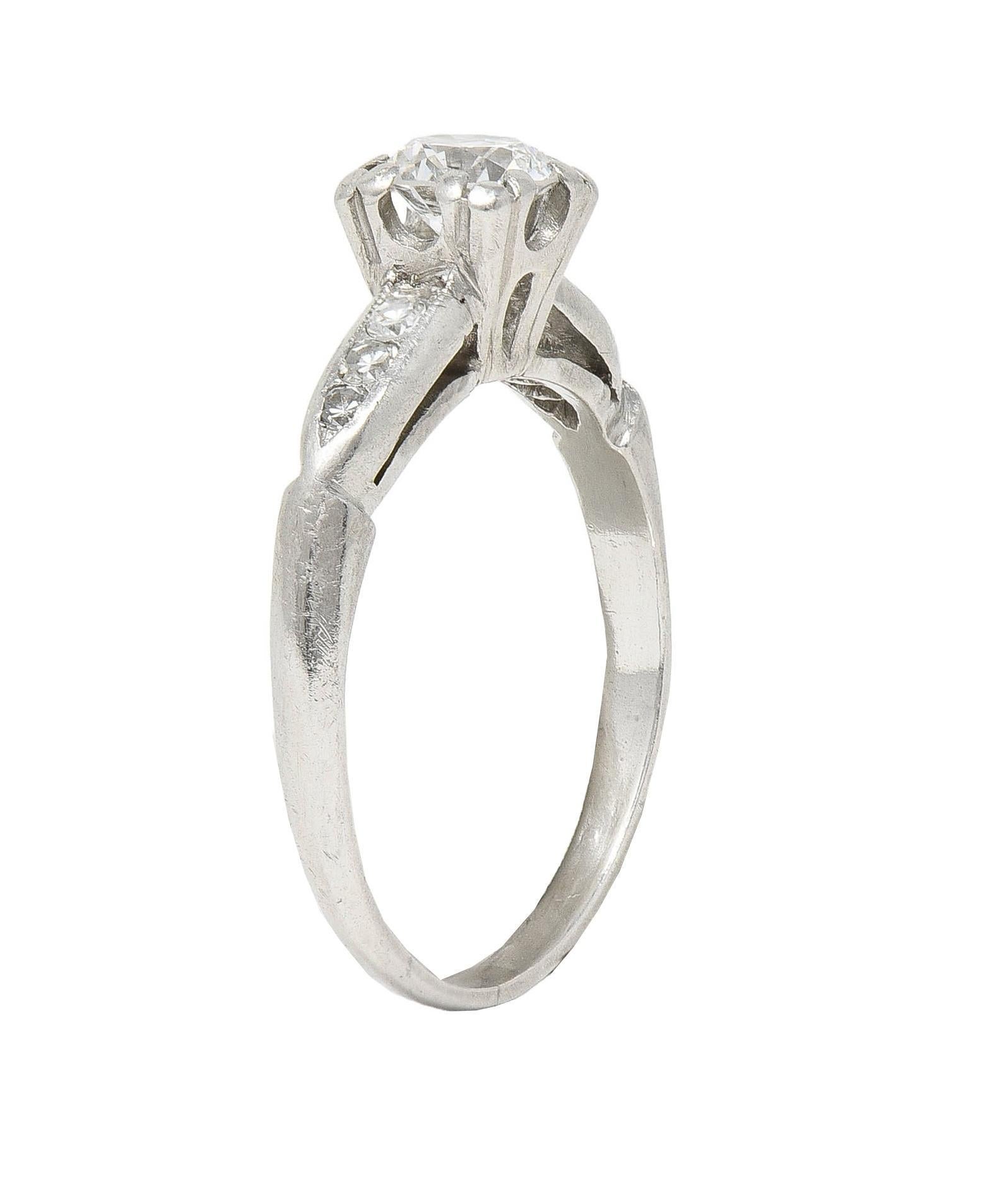 Retro 0.63 CTW Diamond Platinum Vintage Engagement Ring For Sale 5