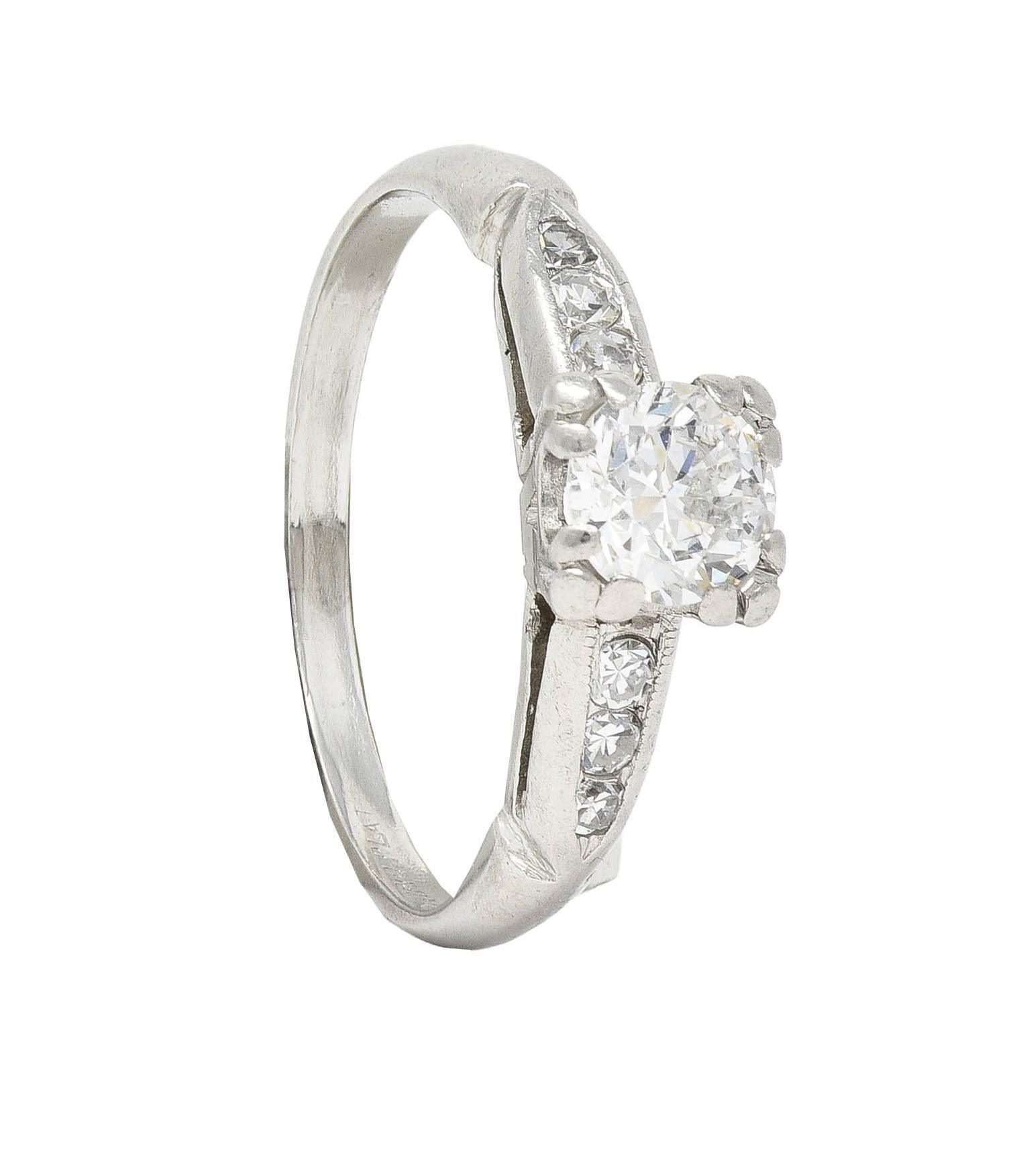 Retro 0.63 CTW Diamond Platinum Vintage Engagement Ring For Sale 6