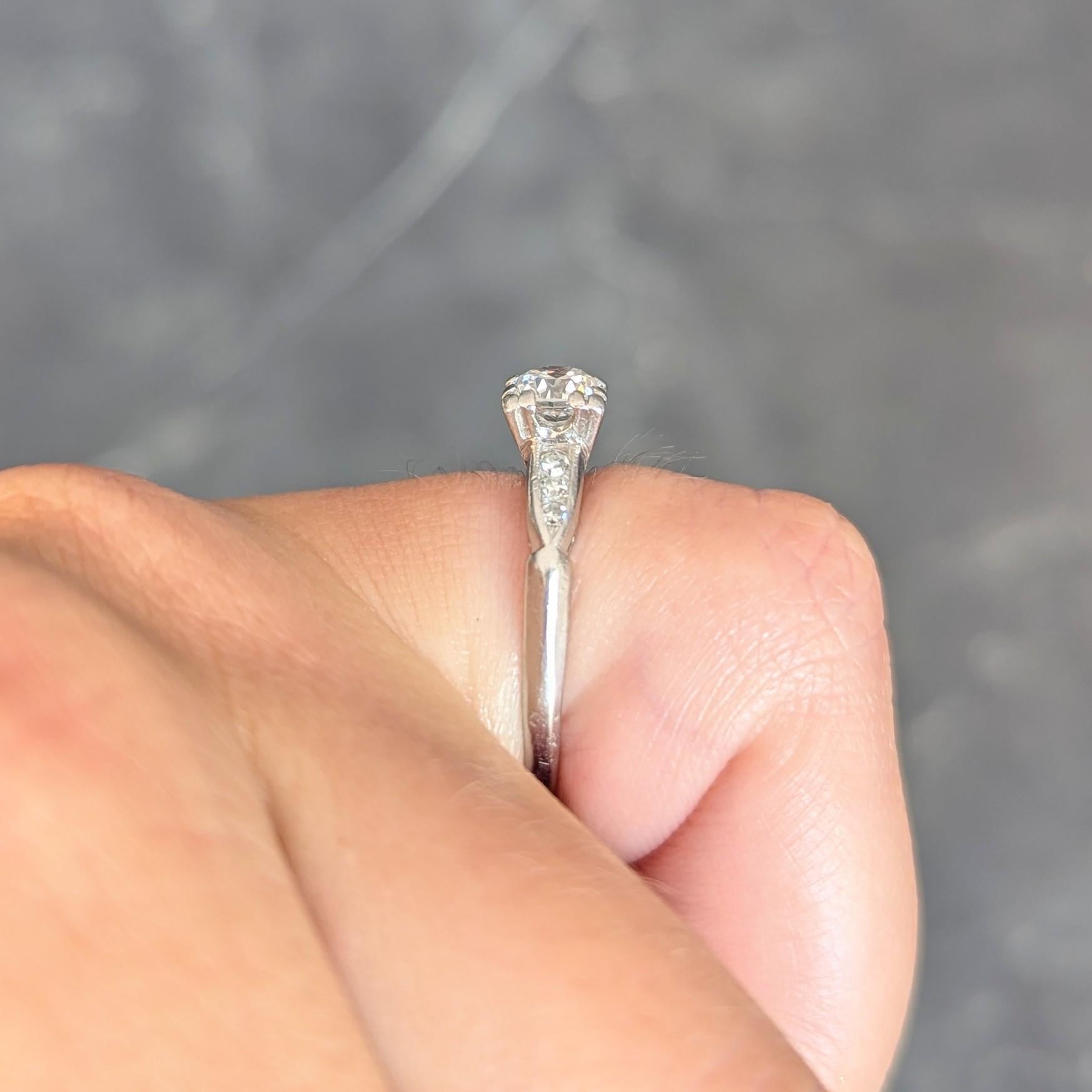 Retro 0.63 CTW Diamond Platinum Vintage Engagement Ring For Sale 7