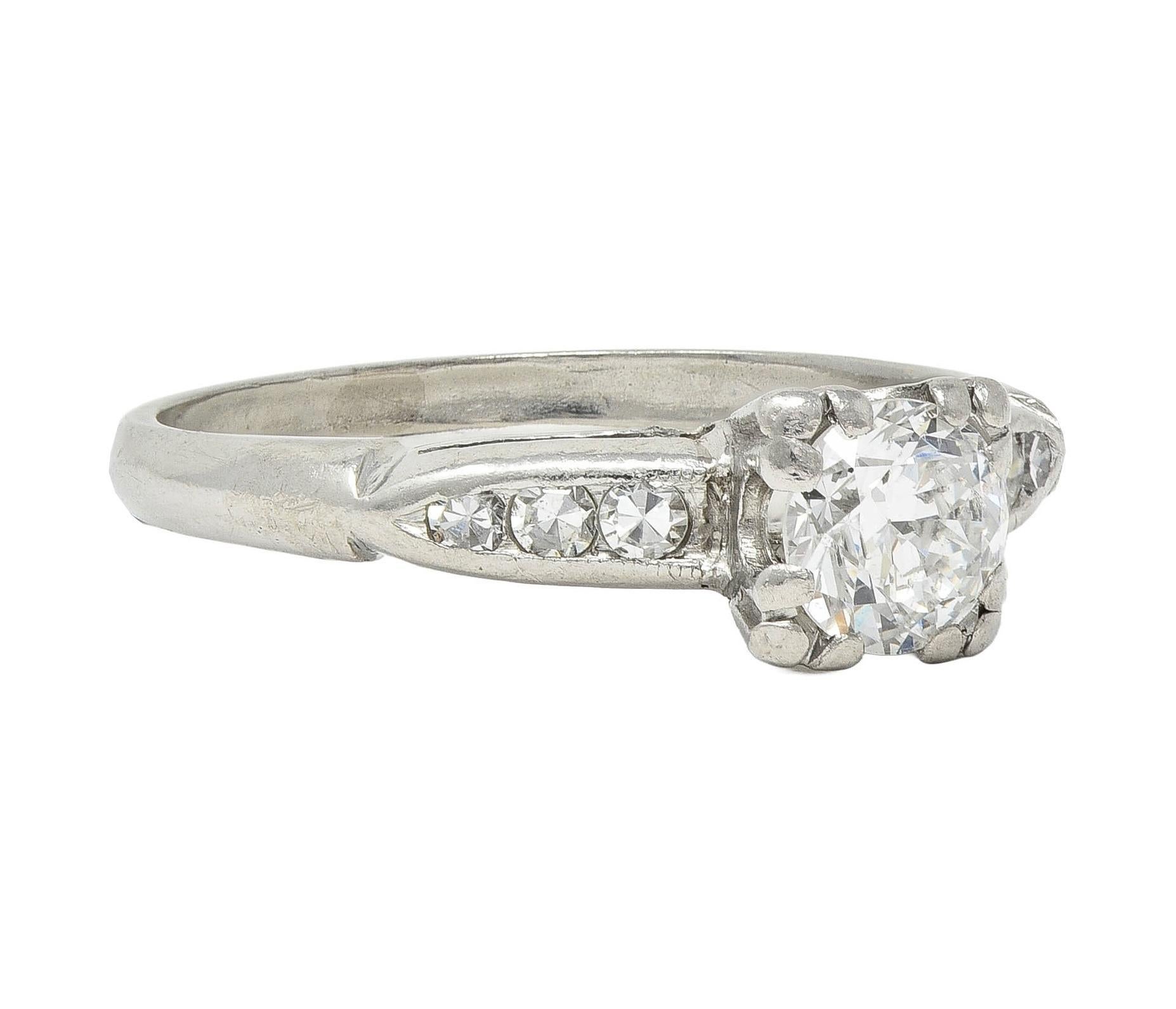Brilliant Cut Retro 0.63 CTW Diamond Platinum Vintage Engagement Ring For Sale