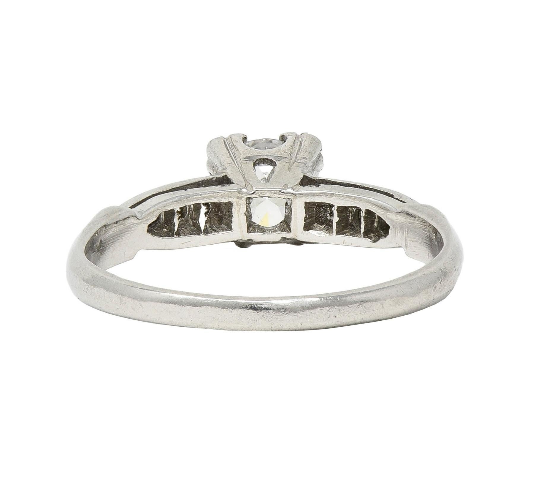 Retro 0.63 CTW Diamond Platinum Vintage Engagement Ring In Good Condition For Sale In Philadelphia, PA