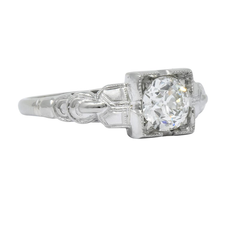 Retro 0.64 Carat Diamond 14 Karat White Gold Engagement Ring GIA For ...