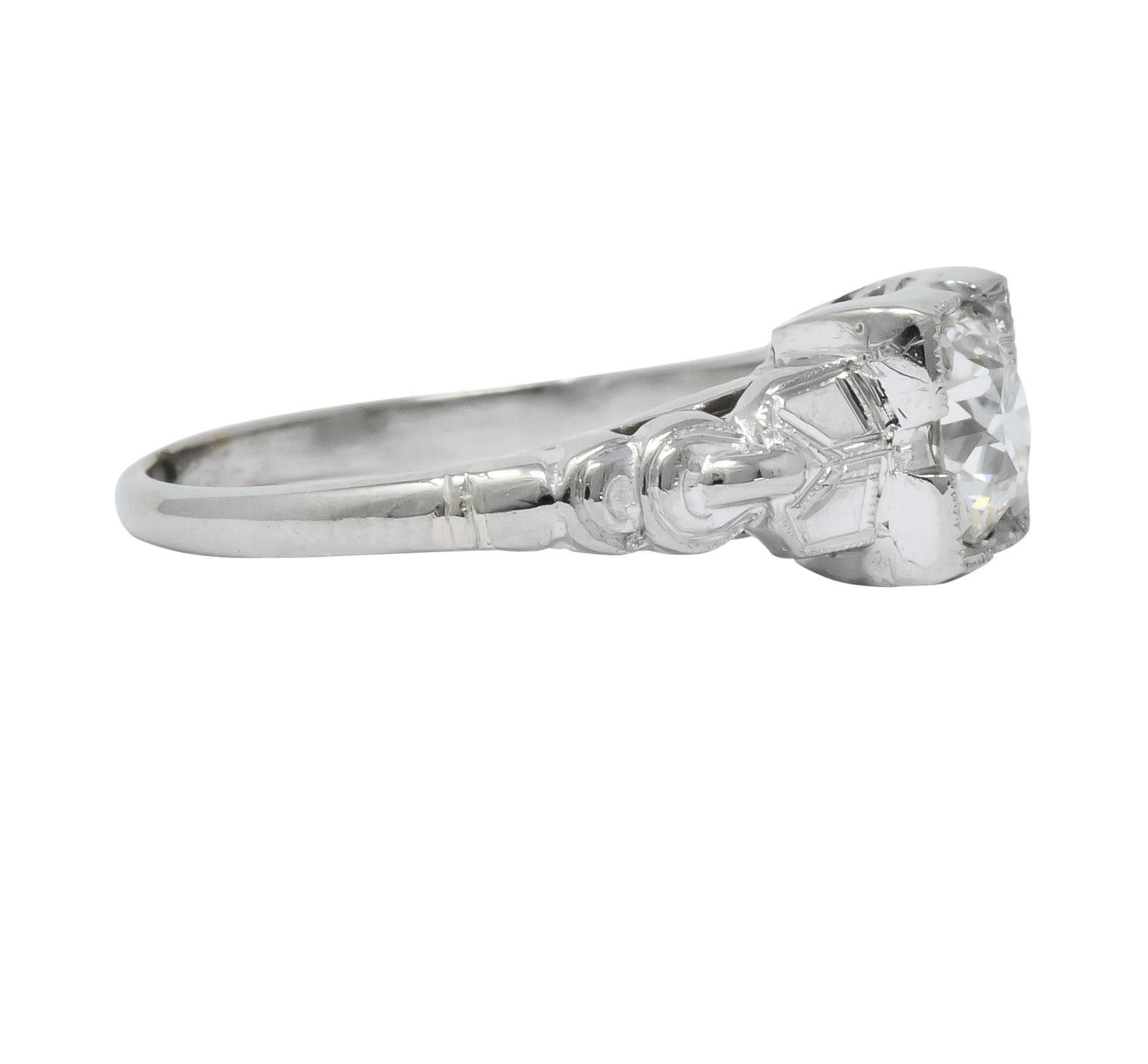 Old European Cut Retro 0.64 Carat Diamond 14 Karat White Gold Engagement Ring GIA
