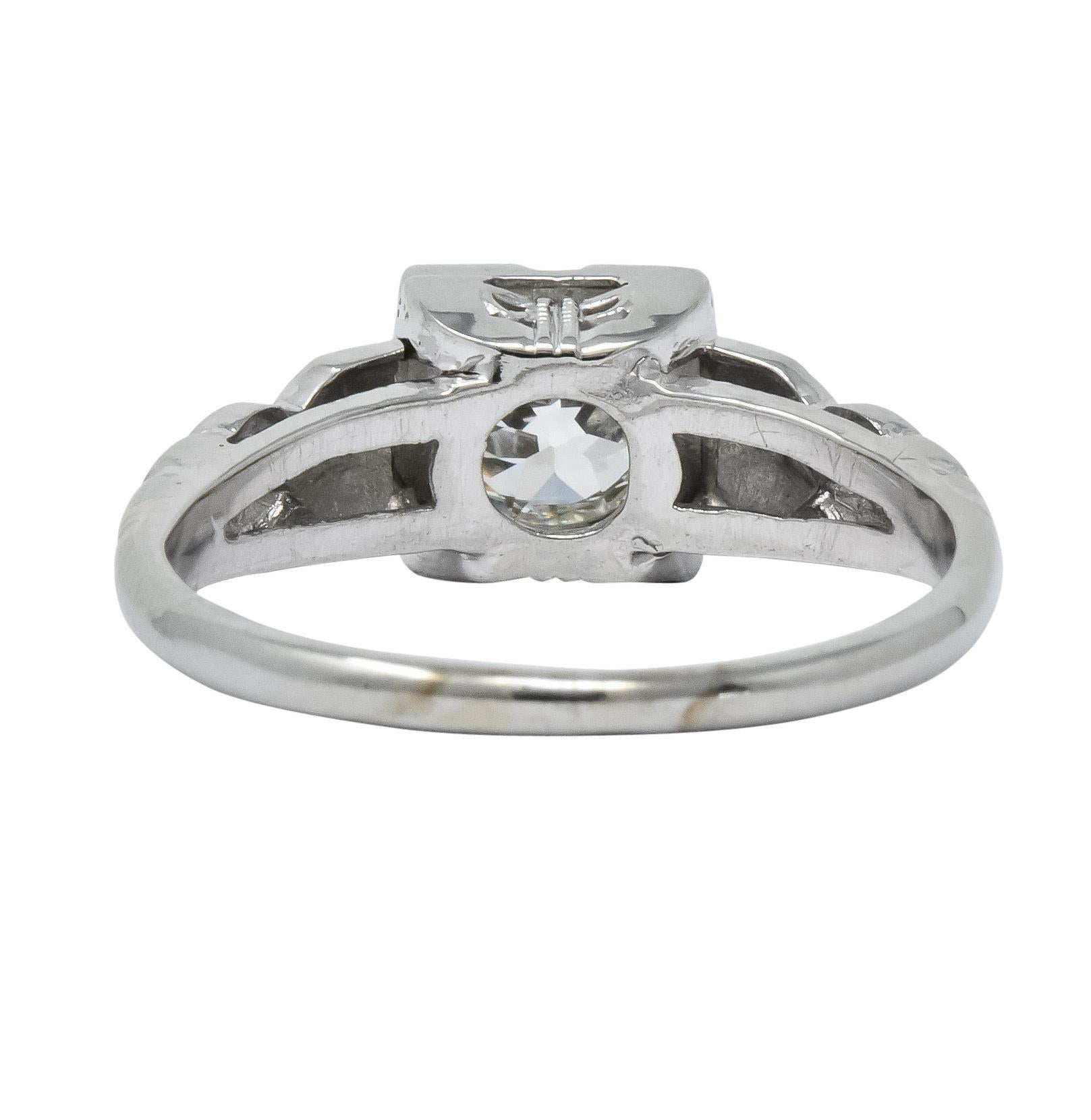 Retro 0.64 Carat Diamond 14 Karat White Gold Engagement Ring GIA In Excellent Condition In Philadelphia, PA
