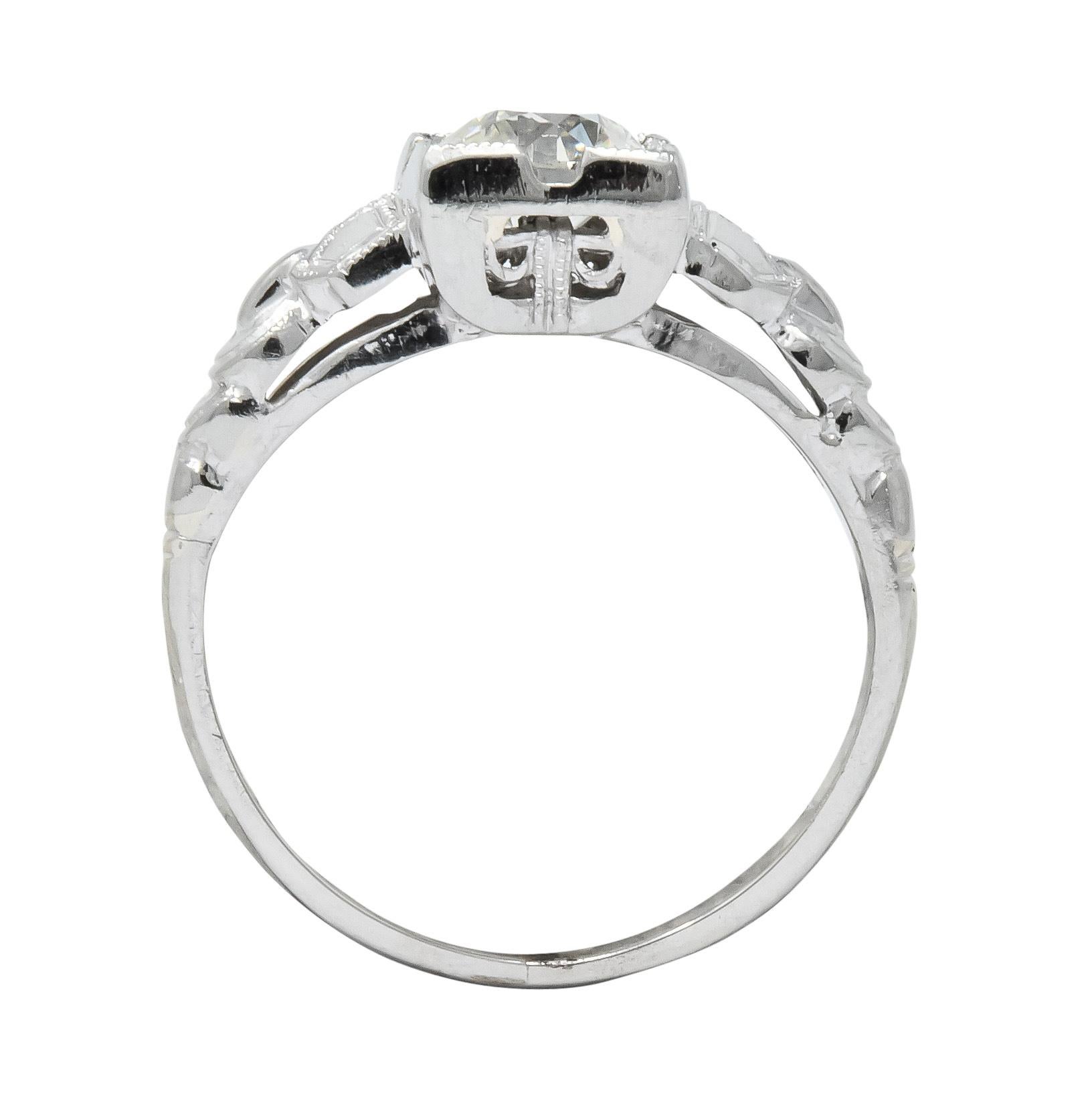 Women's or Men's Retro 0.64 Carat Diamond 14 Karat White Gold Engagement Ring GIA