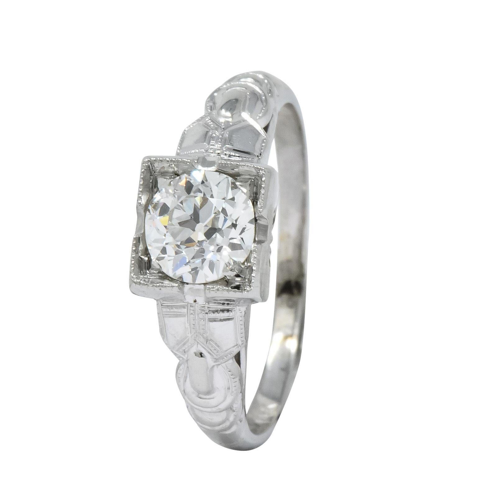 Retro 0.64 Carat Diamond 14 Karat White Gold Engagement Ring GIA 1