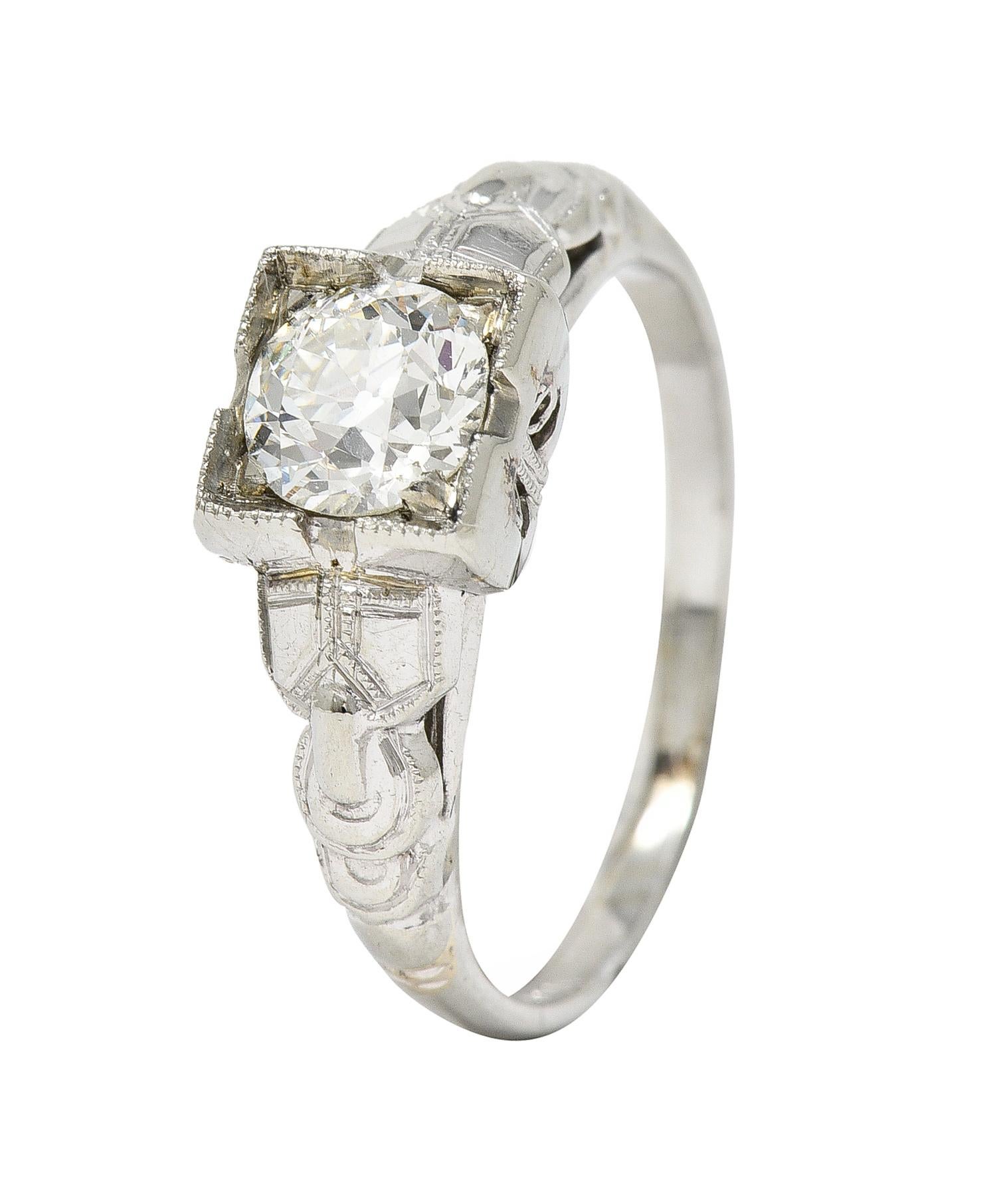 Retro 0.64 CTW Old Mine Cut Diamond 14 Karat Vintage Engagement Ring For Sale 4