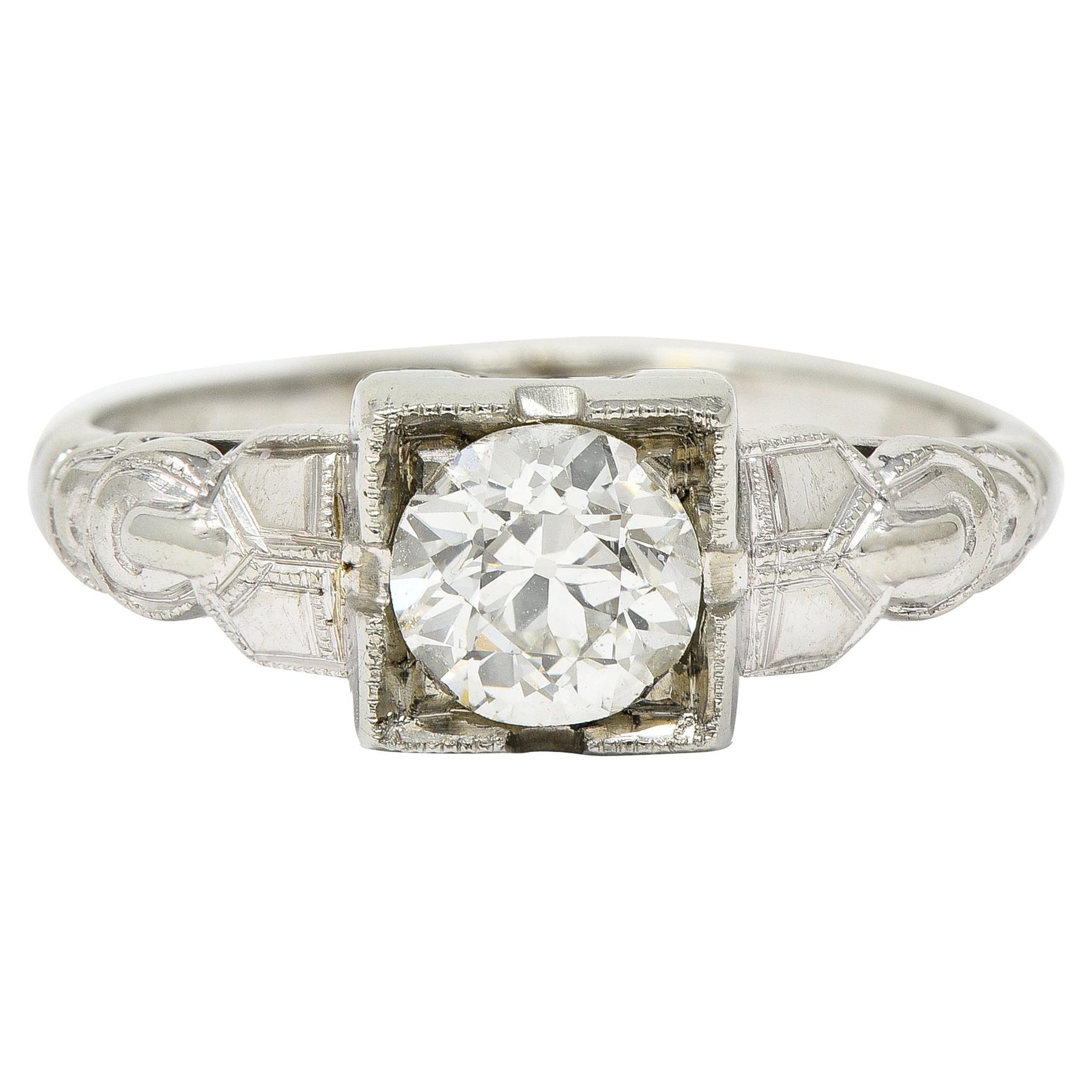 Retro 0.64 CTW Old Mine Cut Diamond 14 Karat Vintage Engagement Ring For Sale