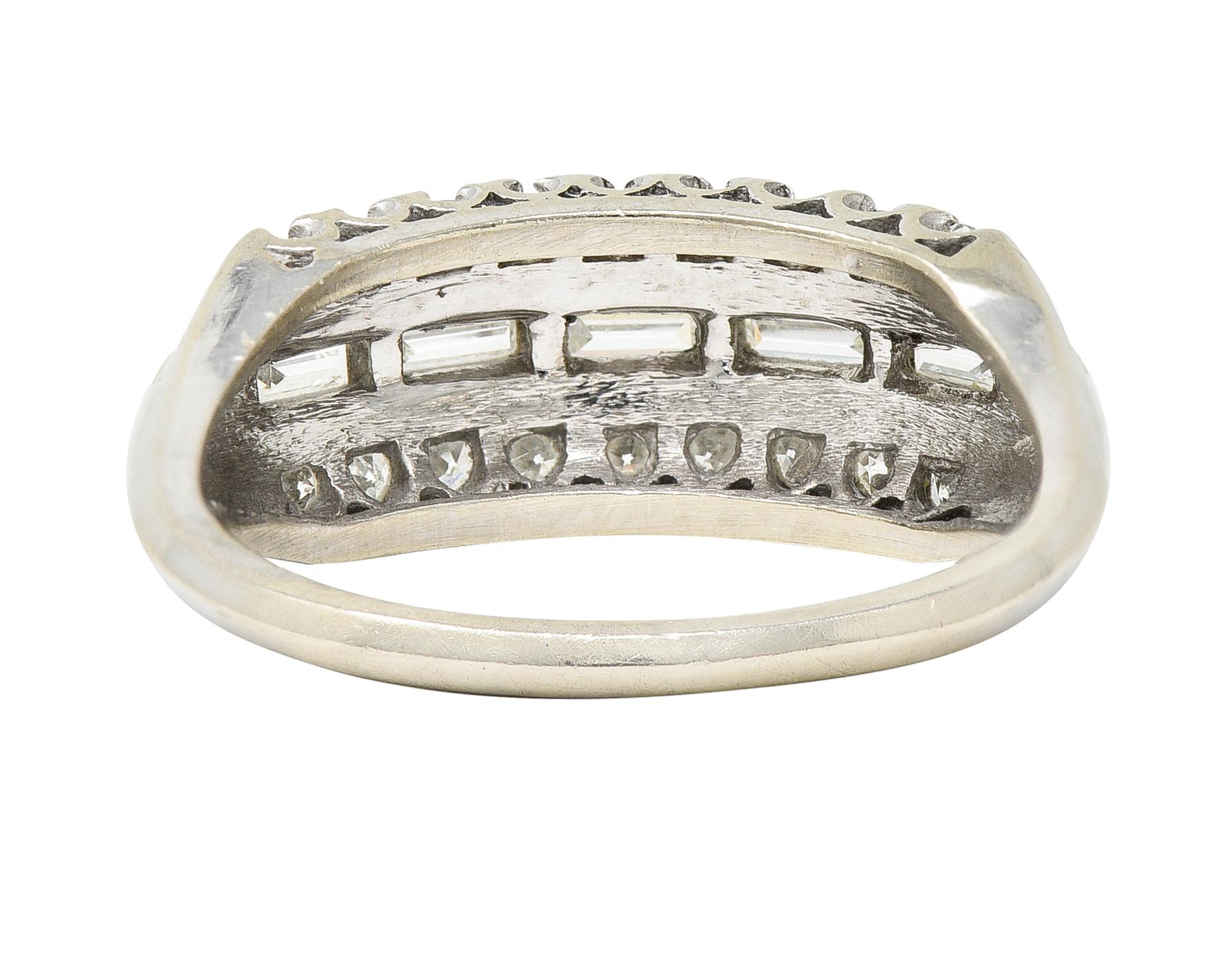 Retro 0.65 Carat Diamond 14 Karat White Gold Fishtail Band Ring In Excellent Condition For Sale In Philadelphia, PA