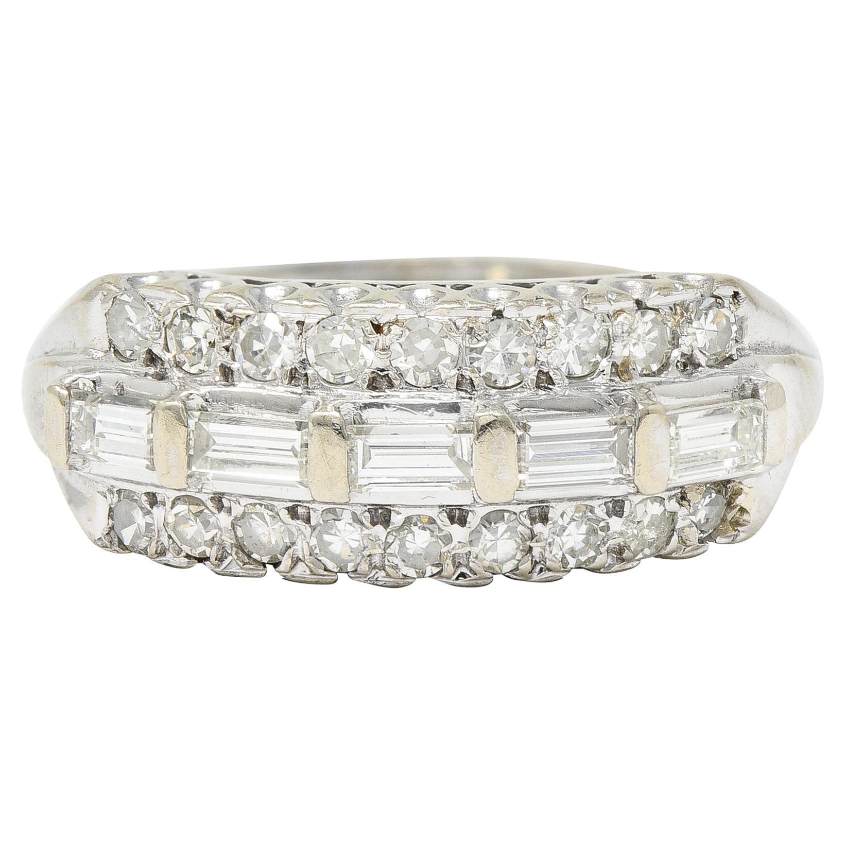 Retro 0.65 Carat Diamond 14 Karat White Gold Fishtail Band Ring For Sale