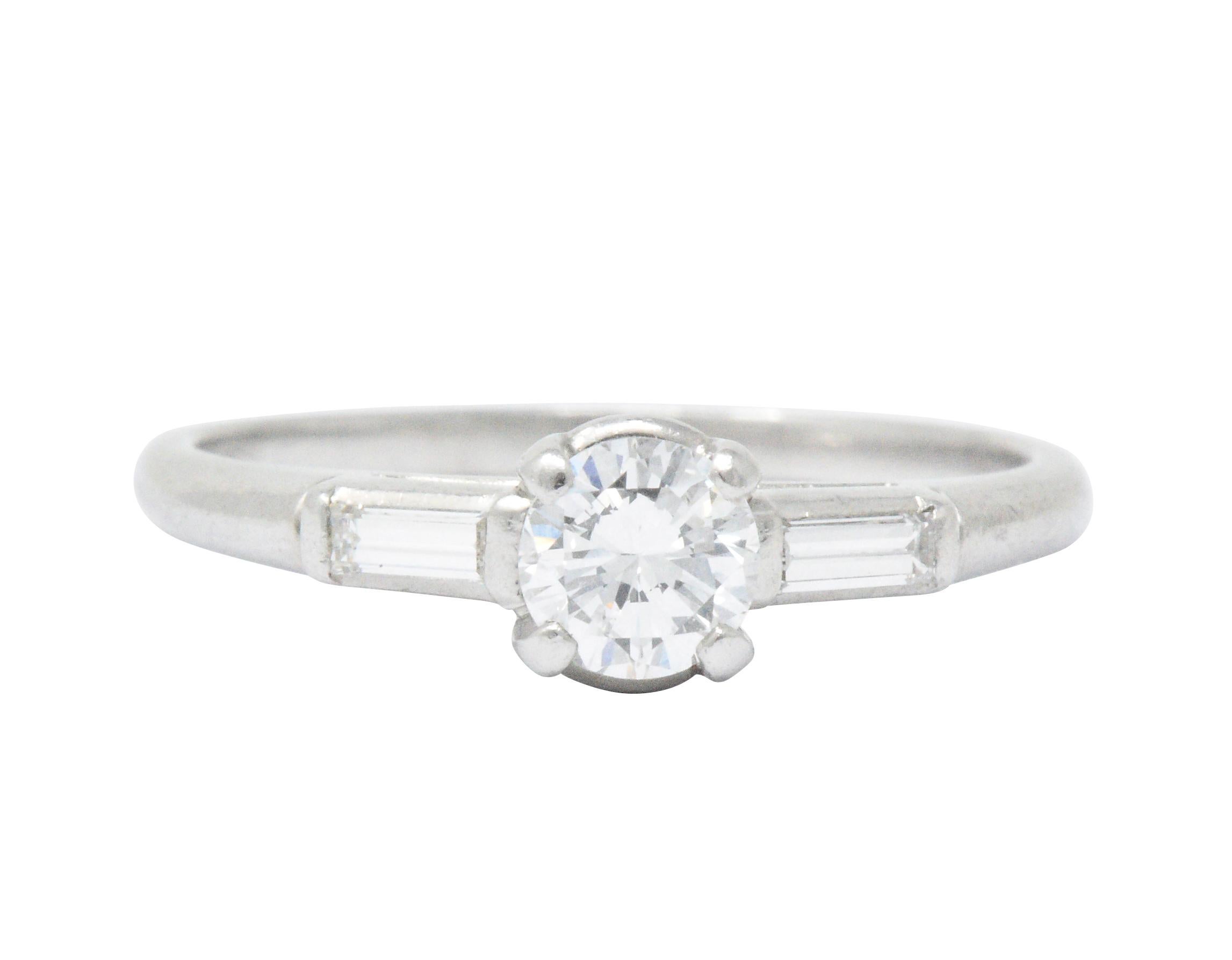 Retro 0.65 CTW Diamond and Platinum Engagement Ring In Excellent Condition In Philadelphia, PA