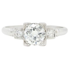 Retro 0.65 CTW Diamond Platinum Vintage Square Form Engagement Ring