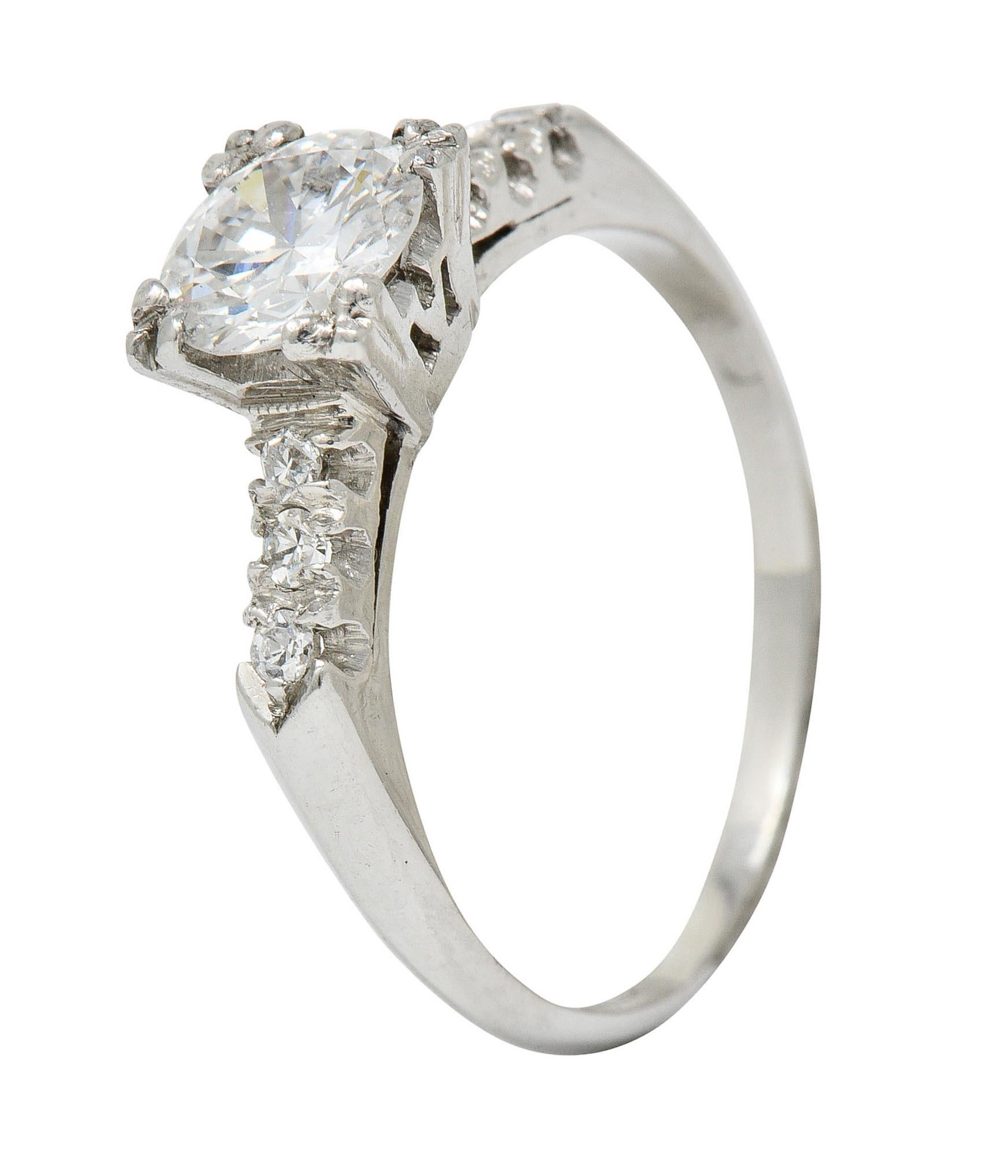 Women's or Men's Retro 0.68 Carat Diamond Platinum Fishtail Engagement Ring