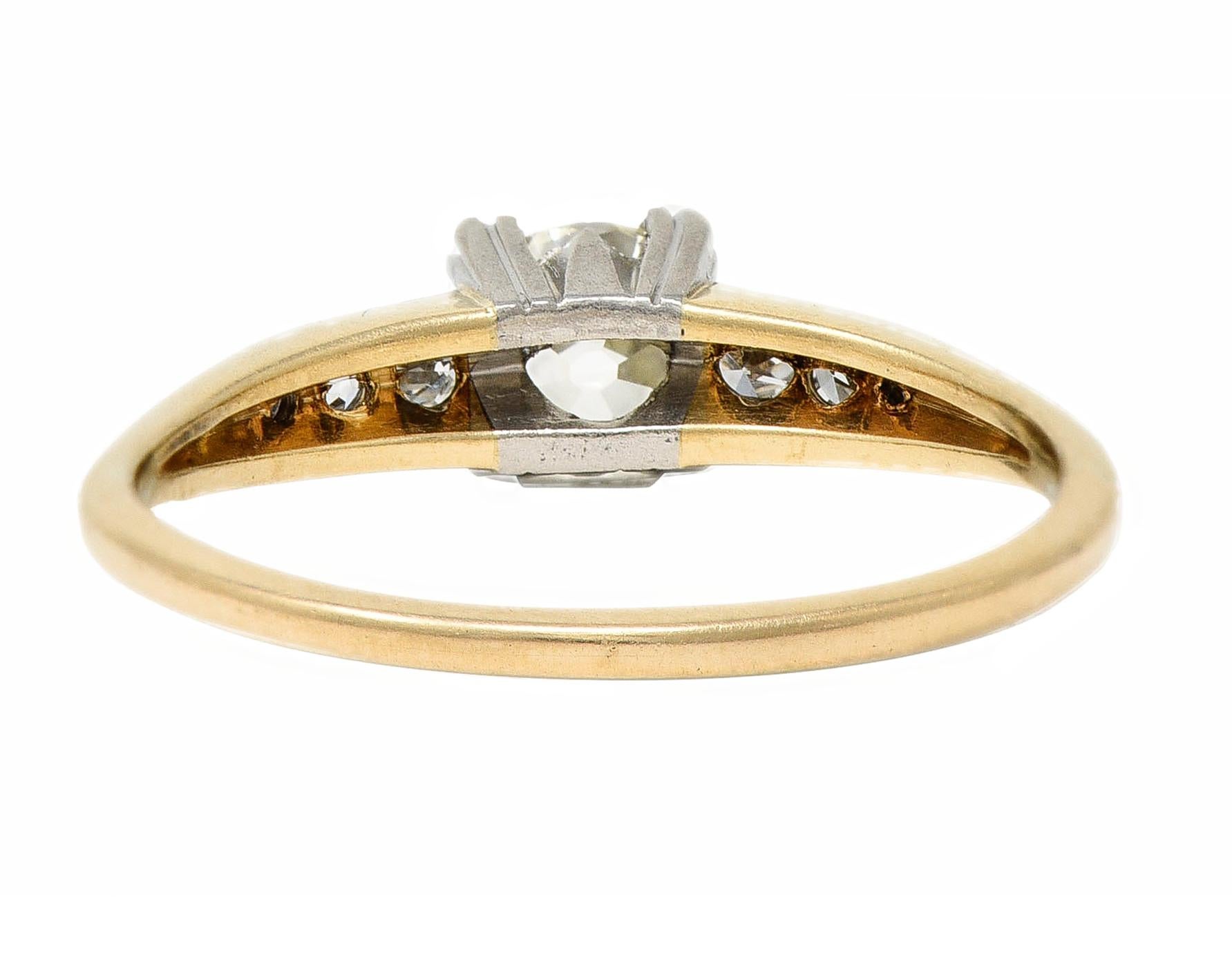 Taille vieille Europe Retro 0.70 CTW Diamond Platinum 14 Karat Gold Vintage Engagement Ring en vente