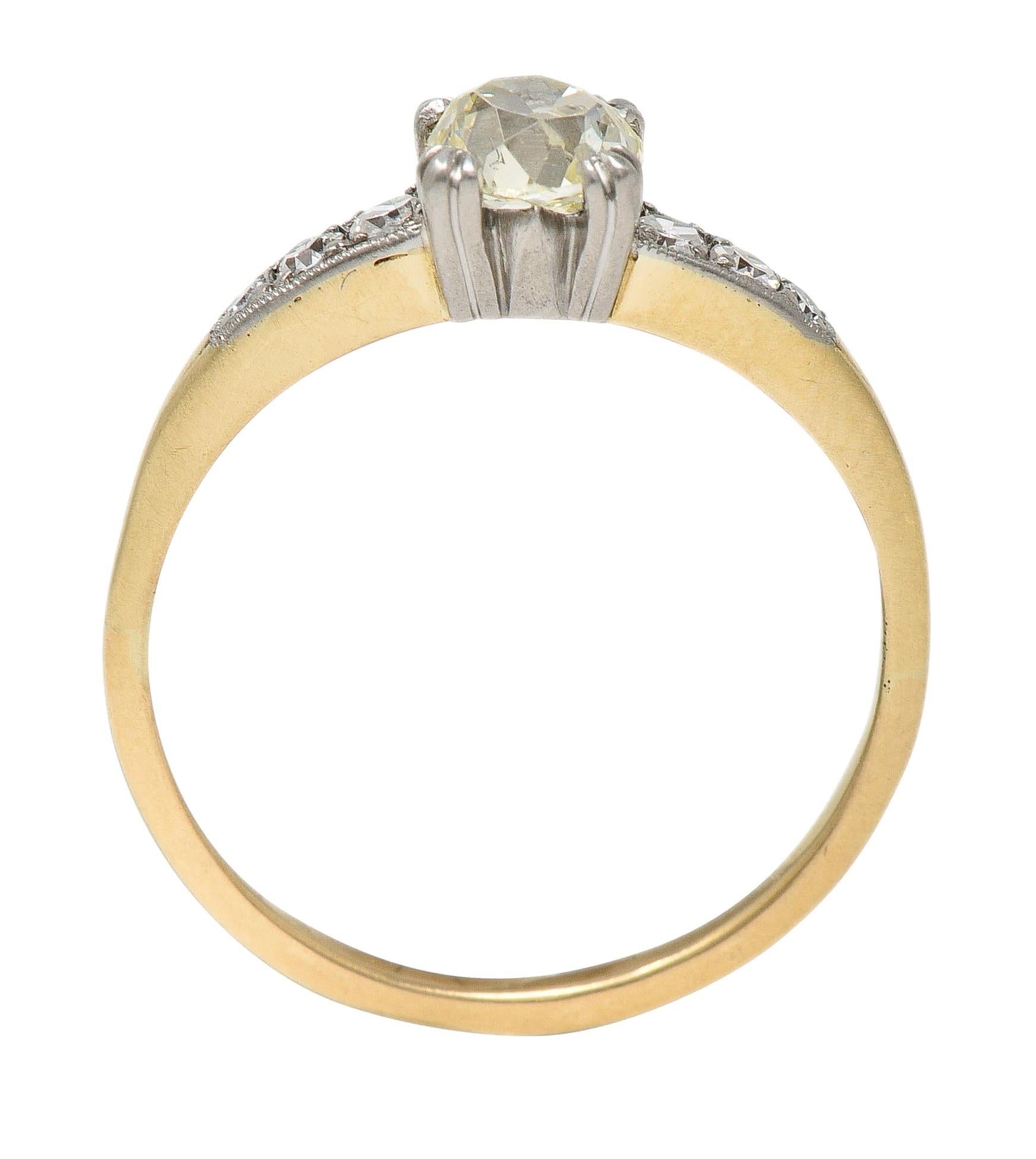 Retro 0.70 CTW Diamond Platinum 14 Karat Gold Vintage Engagement Ring For Sale 2