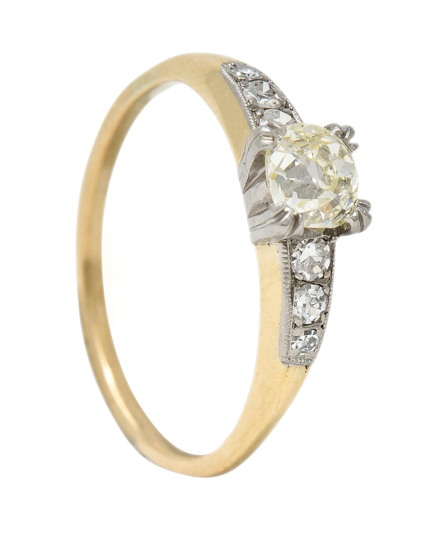 Retro 0.70 CTW Diamond Platinum 14 Karat Gold Vintage Engagement Ring For Sale 3