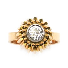 Retro 0.74 Carat Old European Cut Solitaire Diamond Gold Ring, circa 1940