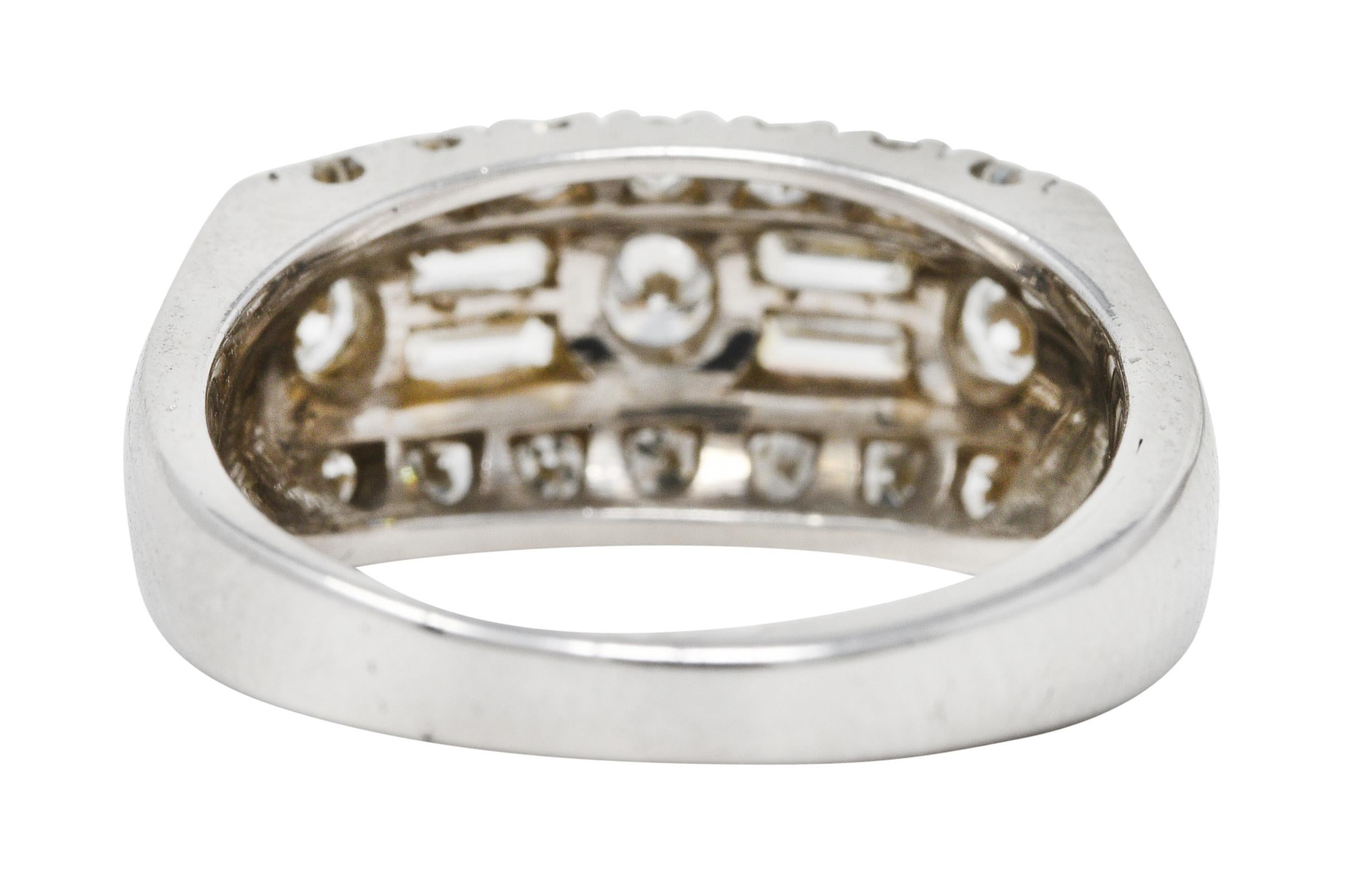 Retro 0.75 Carat Diamond 14 Karat White Gold Vintage Unisex Fishtail Band Ring In Excellent Condition In Philadelphia, PA