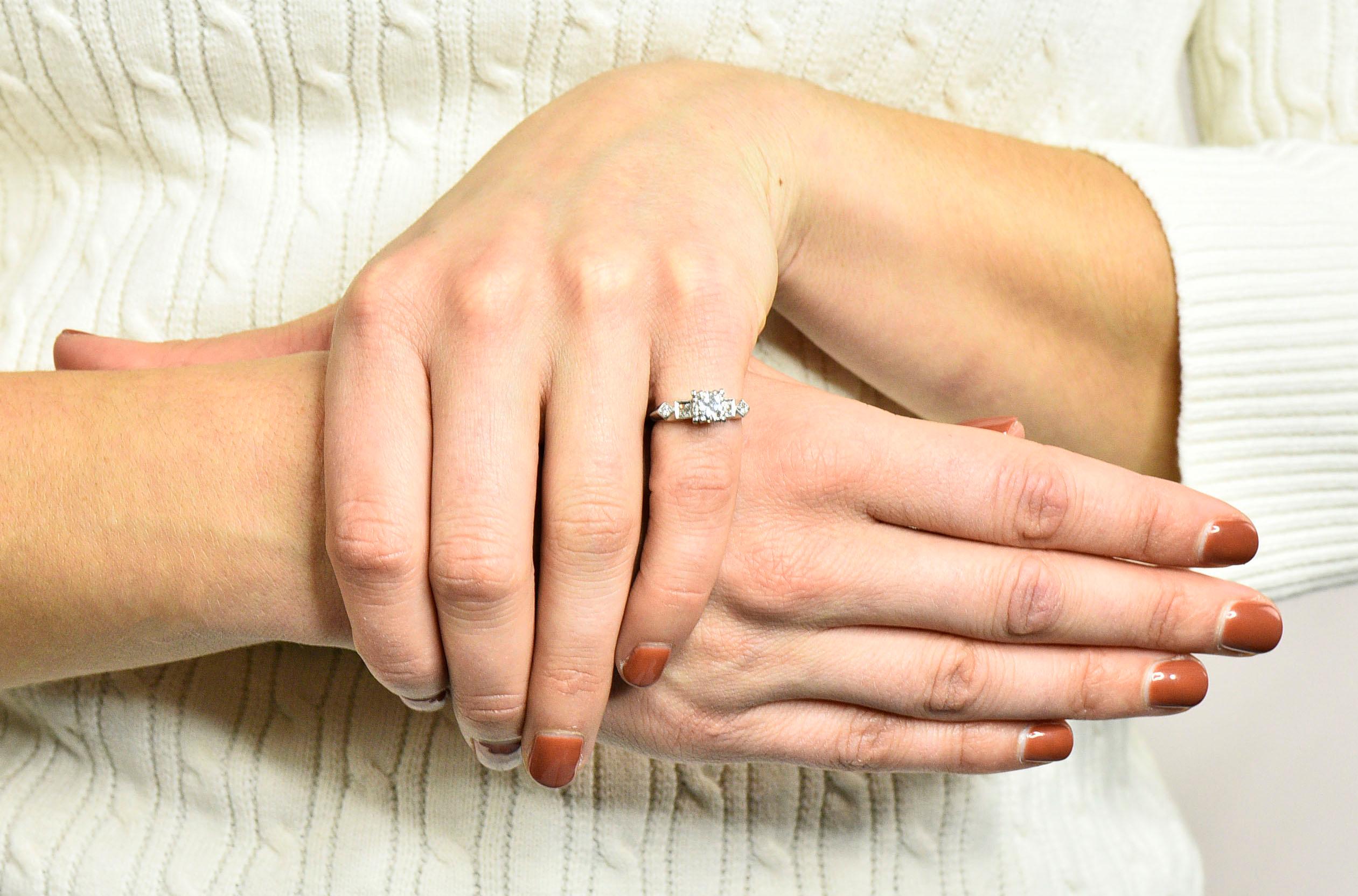 Art Deco 0.75 Carat Diamond Platinum Geometric Engagement Ring 6