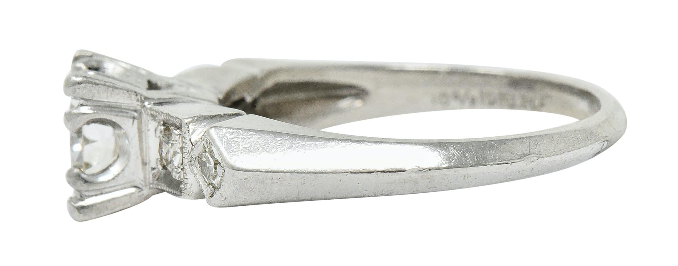 Art Deco 0.75 Carat Diamond Platinum Geometric Engagement Ring In Excellent Condition In Philadelphia, PA