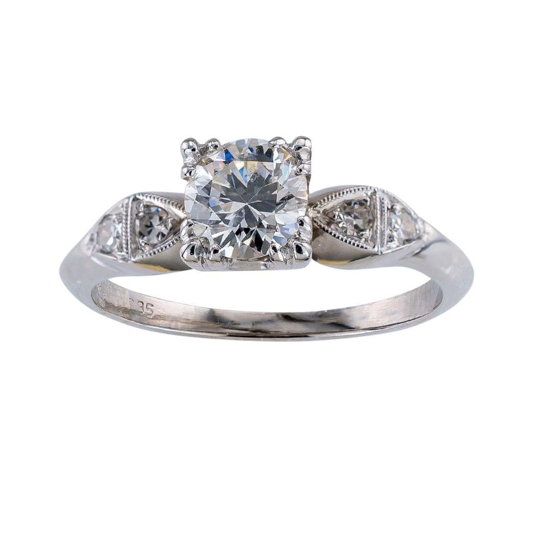 Retro 0.75 carat transitional-cut diamond and palladium solitaire engagement ring circa 1940.  It is time to pop the question and present that special lady in your life with this impressive Retro diamond engagement ring as a token of your love and