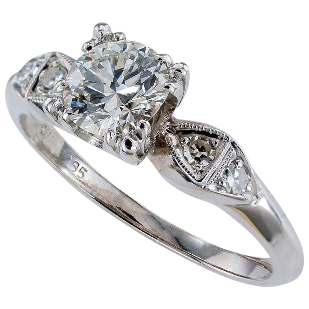 Retro 0.75 Carat Diamond Solitaire Palladium Engagement Ring