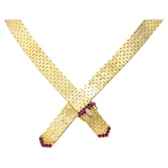 Vintage 0.81 Carat Ruby Diamond 14 Karat Two-Tone Gold Buckle Collar Necklace