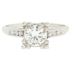 Retro 0.82 CTW Round Diamond 14 Karat White Gold Vintage Engagement Ring