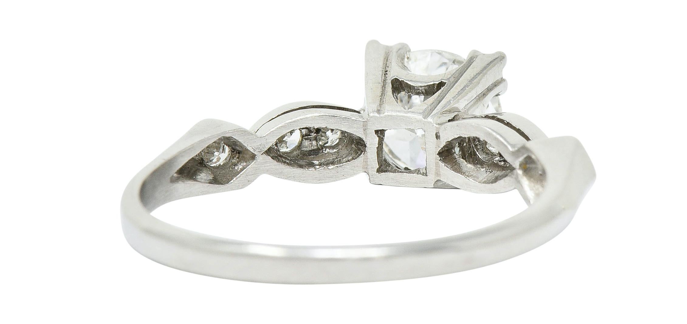 Brilliant Cut Mid-Century 0.88 Carat Diamond Platinum Engagement Ring
