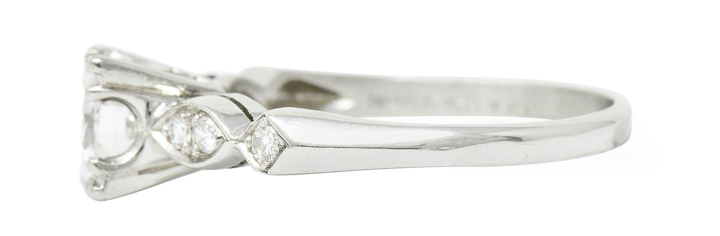 Mid-Century 0.88 Carat Diamond Platinum Engagement Ring In Excellent Condition In Philadelphia, PA