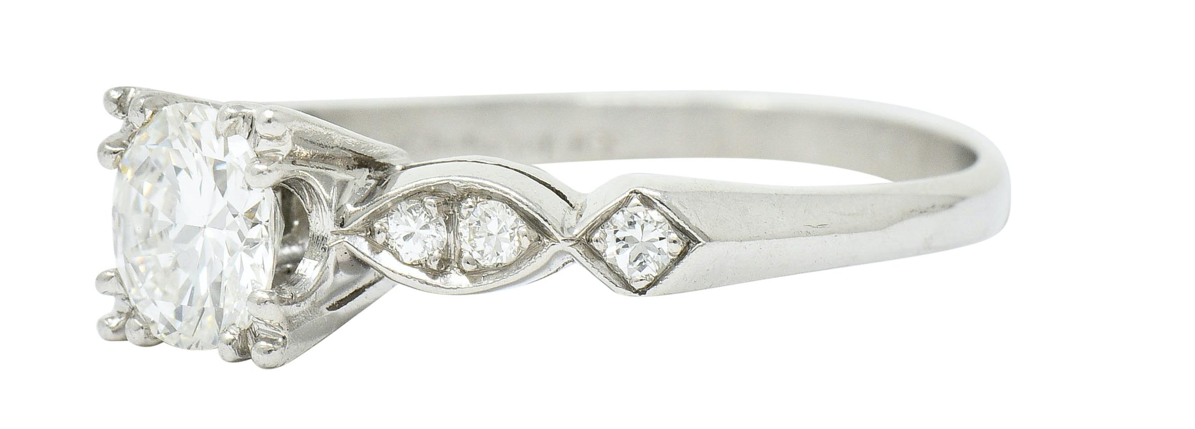 Women's or Men's Mid-Century 0.88 Carat Diamond Platinum Engagement Ring