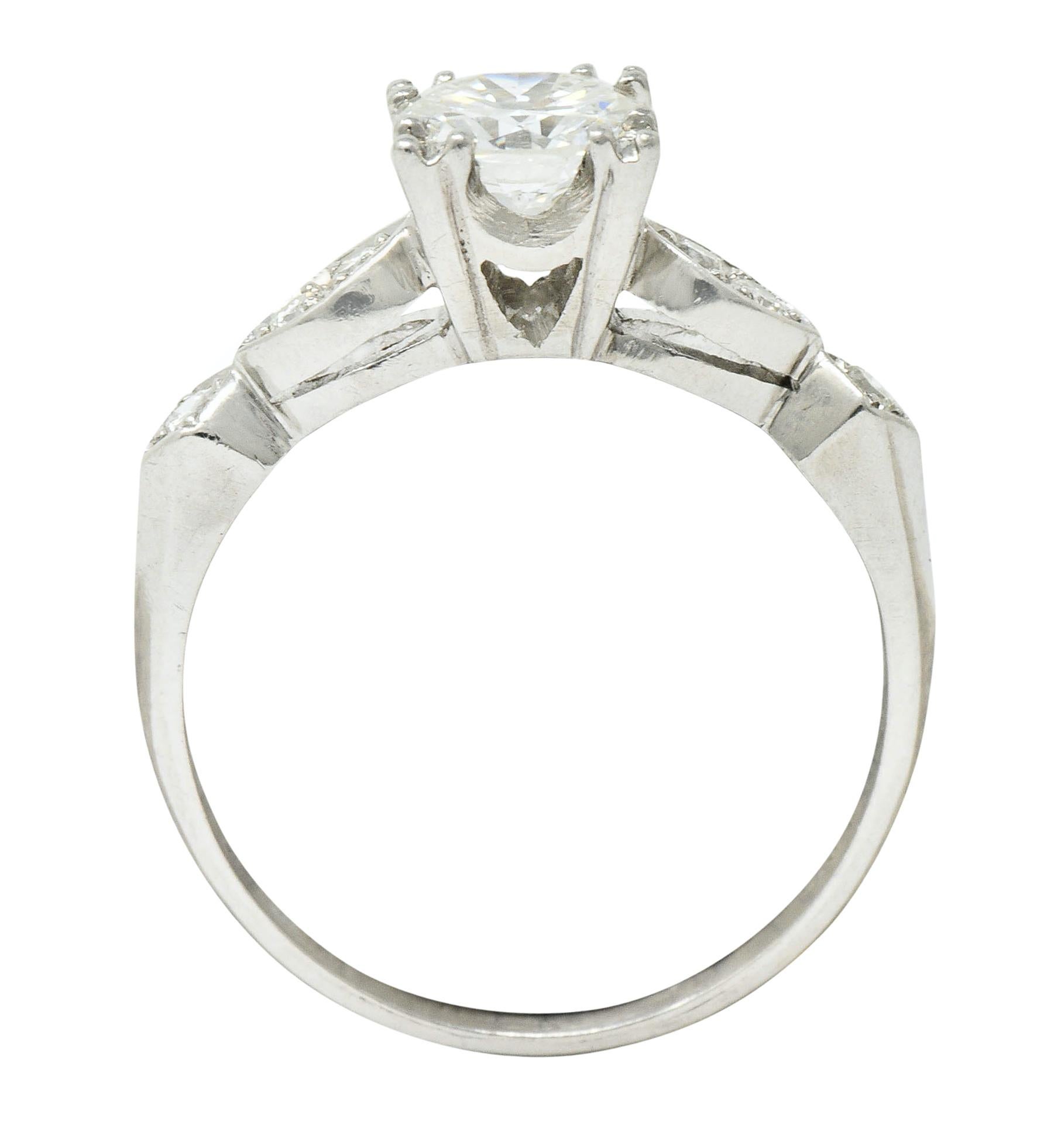 Mid-Century 0.88 Carat Diamond Platinum Engagement Ring 1