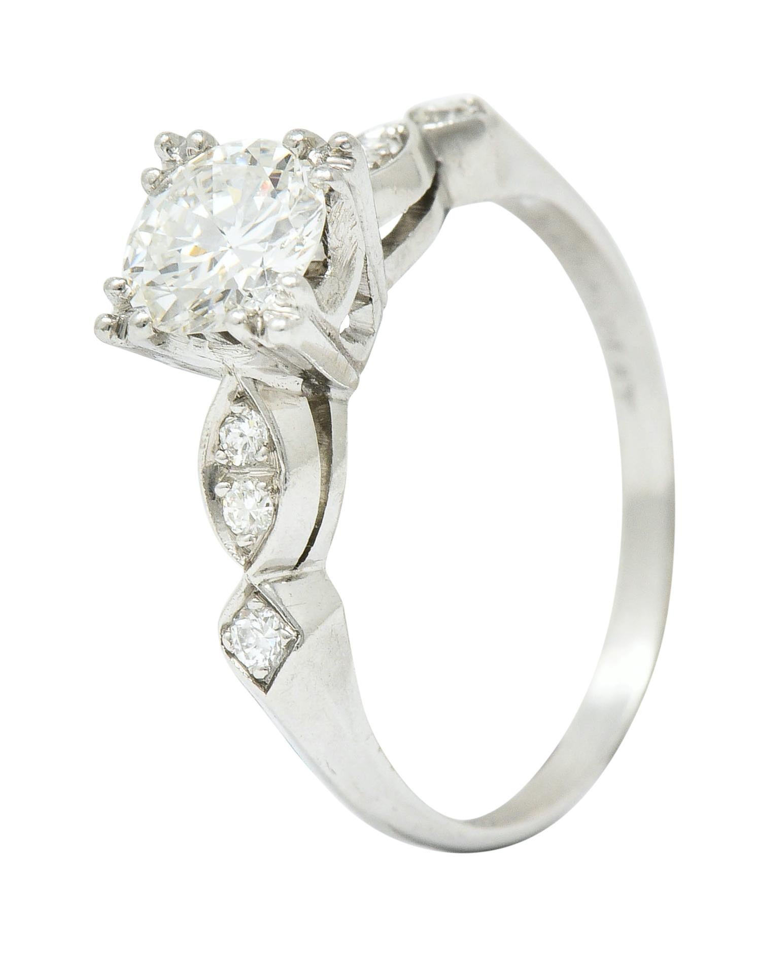Mid-Century 0.88 Carat Diamond Platinum Engagement Ring 2