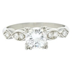 Mid-Century 0.88 Carat Diamond Platinum Engagement Ring
