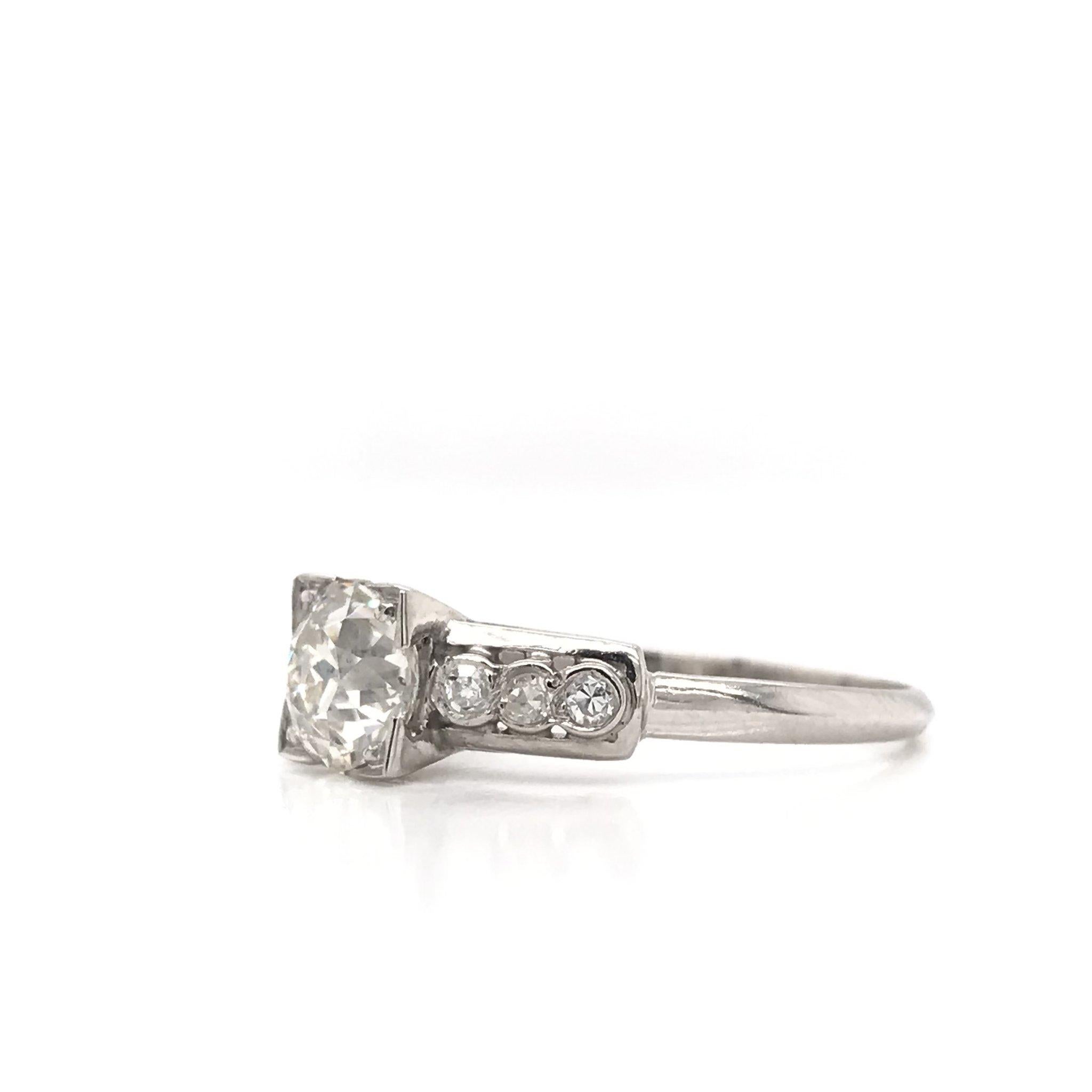 Retro 0.90 Carat Old European Cut Diamond Engagement Ring In Excellent Condition In Montgomery, AL