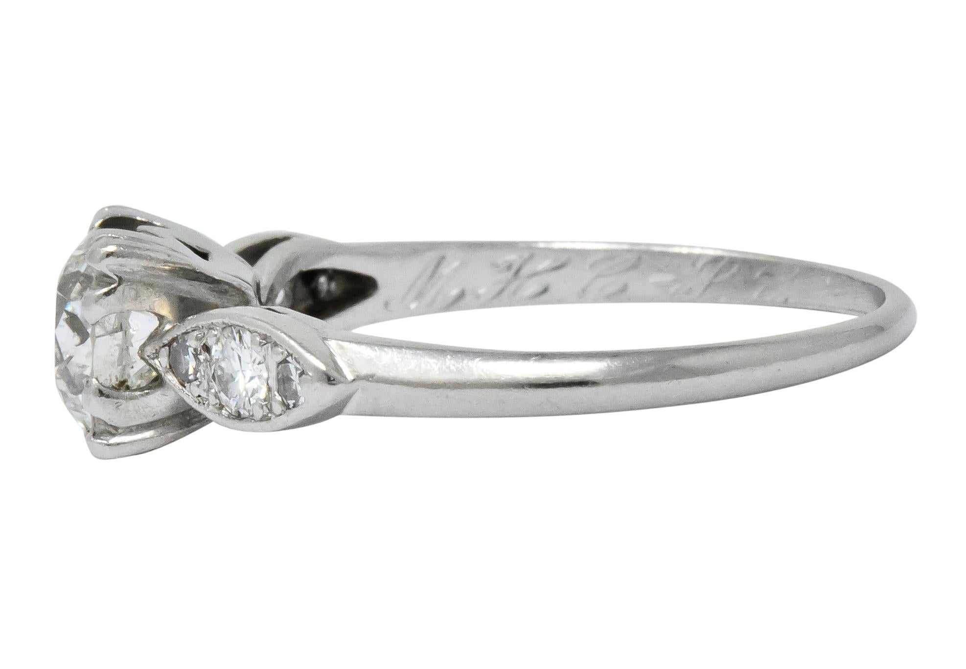 Retro 0.90 Carat Old European Cut Diamond Platinum Engagement Ring 1
