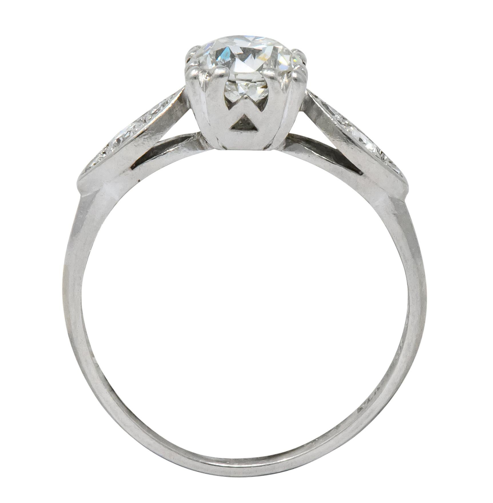 Retro 0.90 Carat Old European Cut Diamond Platinum Engagement Ring 3